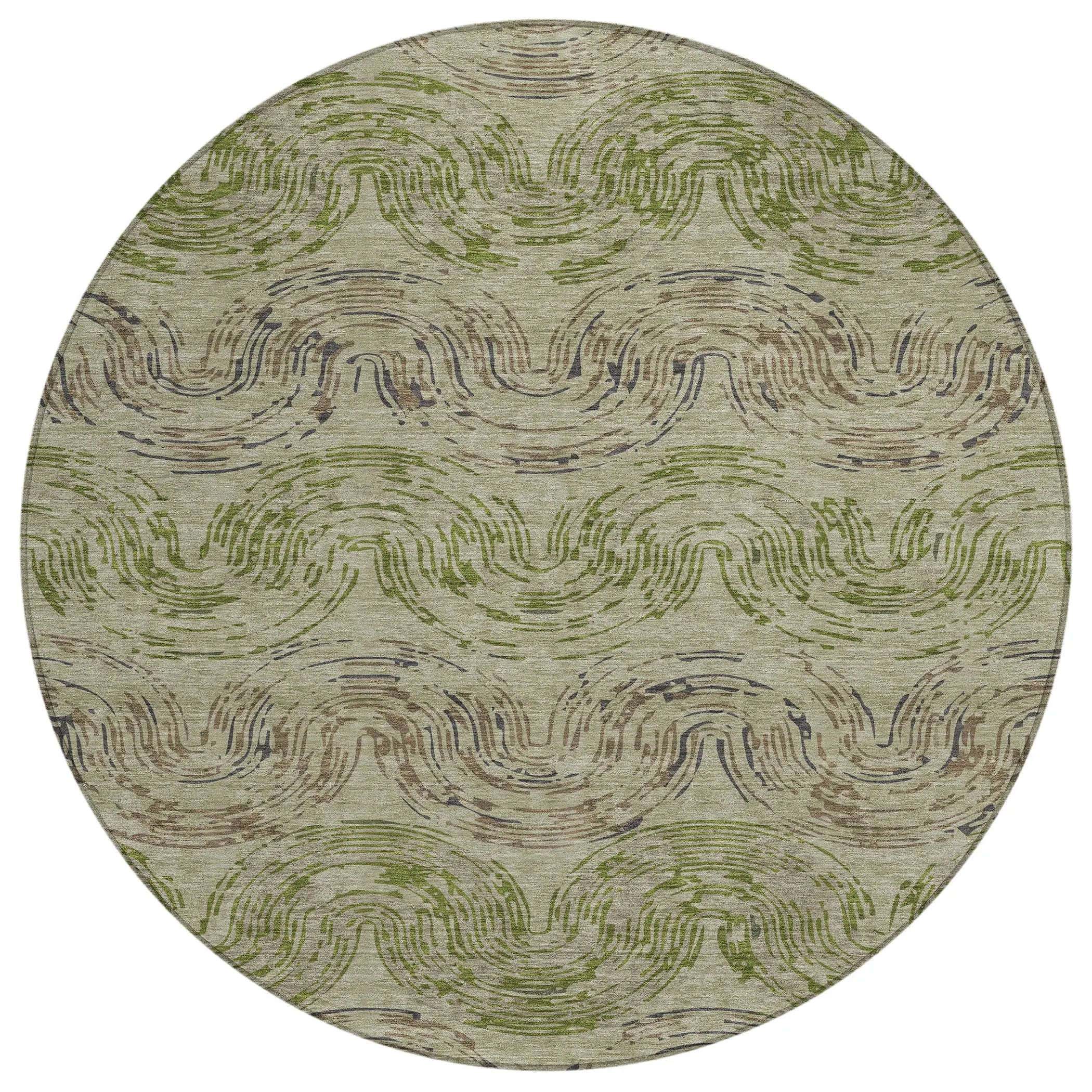 8' Sage And Olive Green Round Abstract Washable Indoor Outdoor Area Rug Homeroots Outdoor