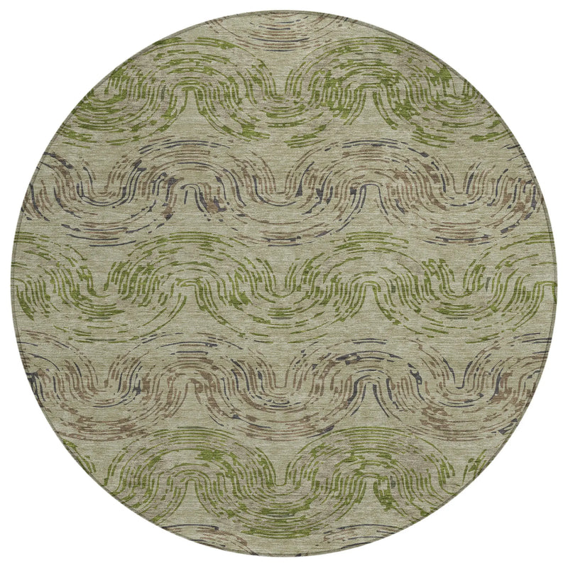 8' Sage And Olive Green Round Abstract Washable Indoor Outdoor Area Rug Homeroots Outdoor