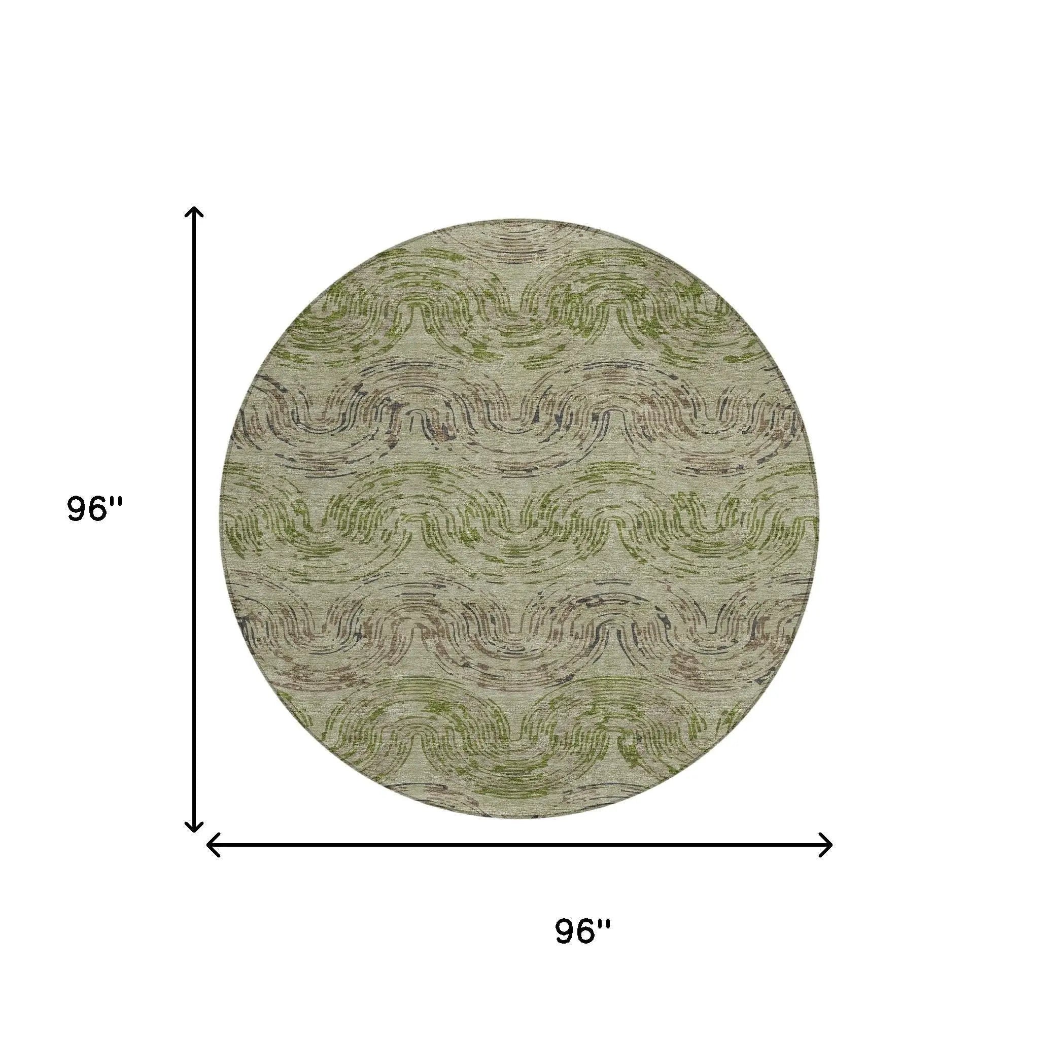 8' Sage And Olive Green Round Abstract Washable Indoor Outdoor Area Rug Homeroots Outdoor