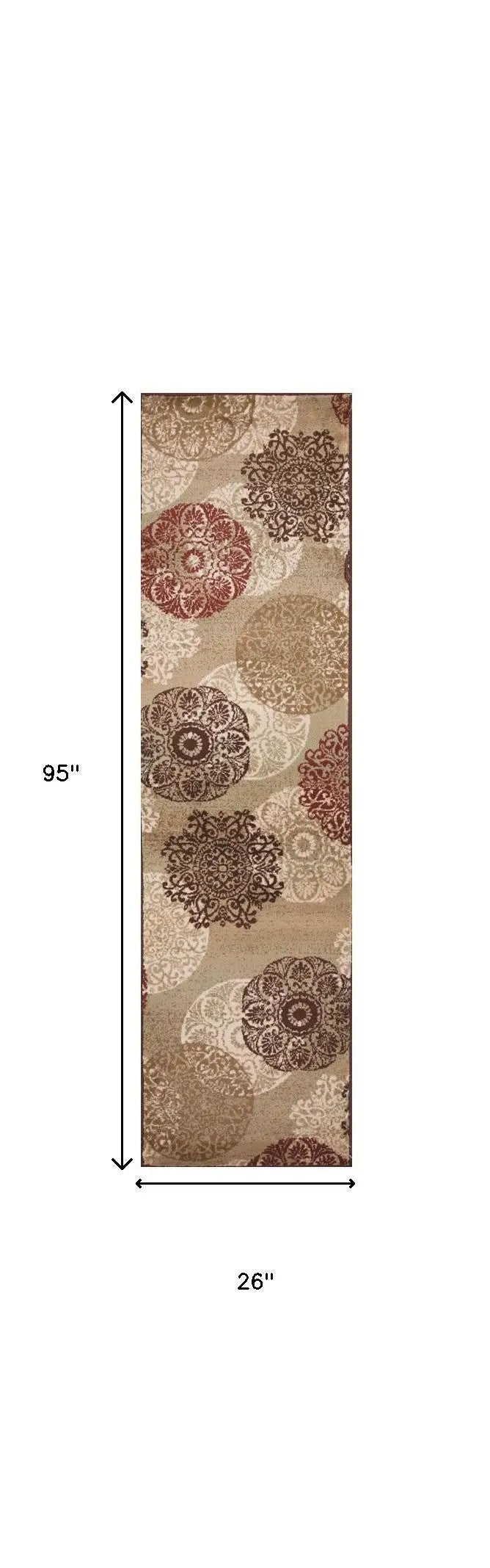 8' Sage Brown And Ivory Floral Medallion Runner Rug Homeroots Home Decor
