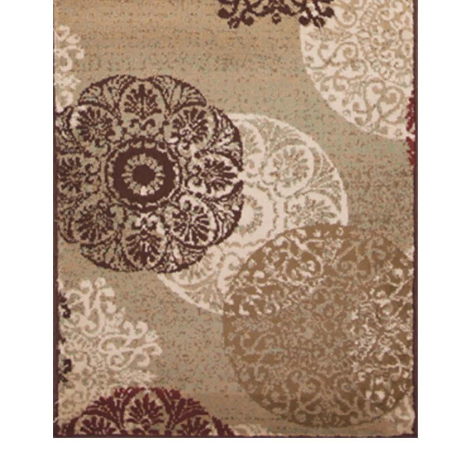 8' Sage Brown And Ivory Floral Medallion Runner Rug Homeroots Home Decor