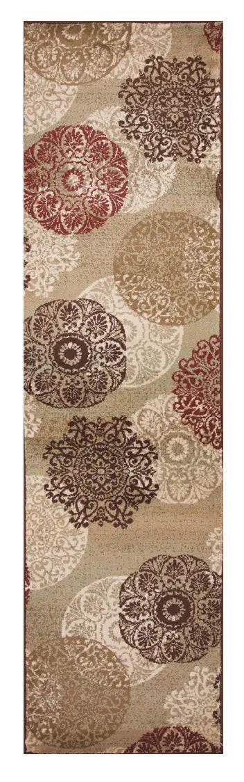 8' Sage Brown And Ivory Floral Medallion Runner Rug Homeroots Home Decor