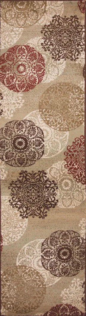 8' Sage Brown And Ivory Floral Medallion Runner Rug Homeroots Home Decor