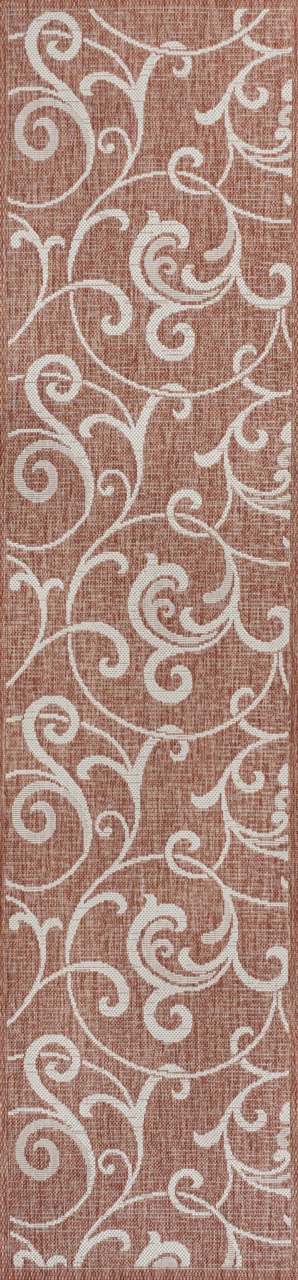 8' Salmon And Cream Floral Indoor Outdoor Runner Rug Homeroots Outdoor