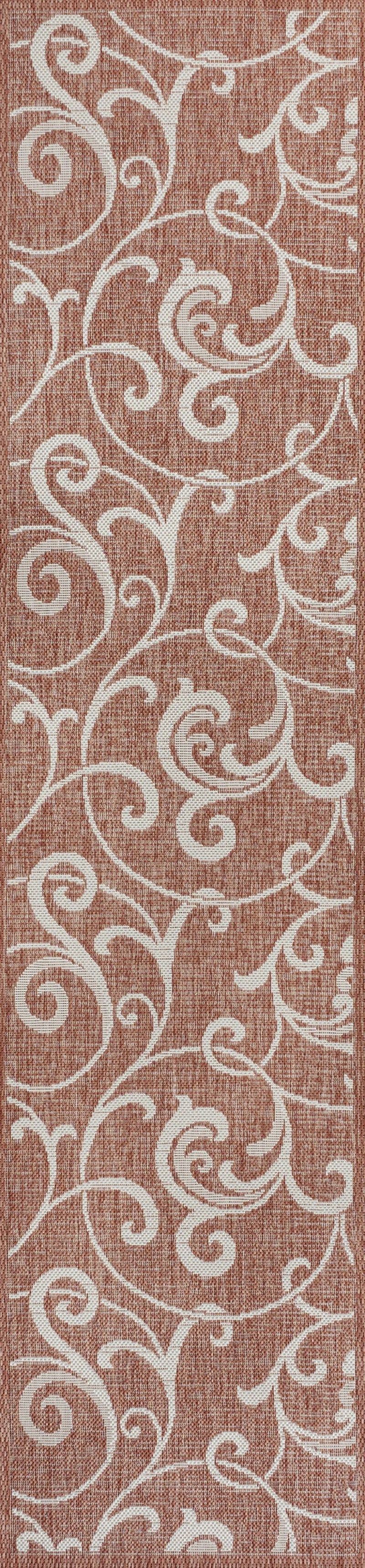 8' Salmon And Cream Floral Indoor Outdoor Runner Rug Homeroots Outdoor