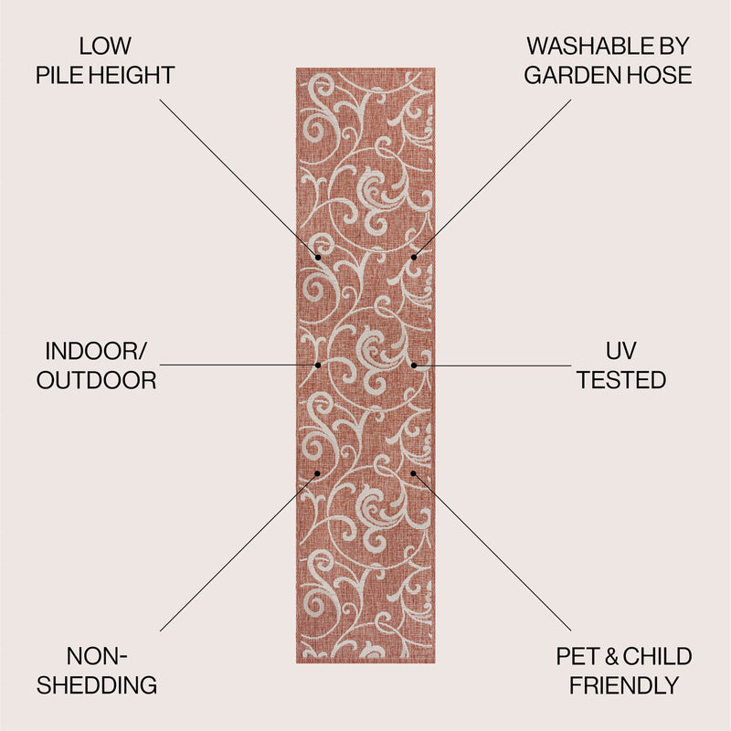8' Salmon And Cream Floral Indoor Outdoor Runner Rug Homeroots Outdoor