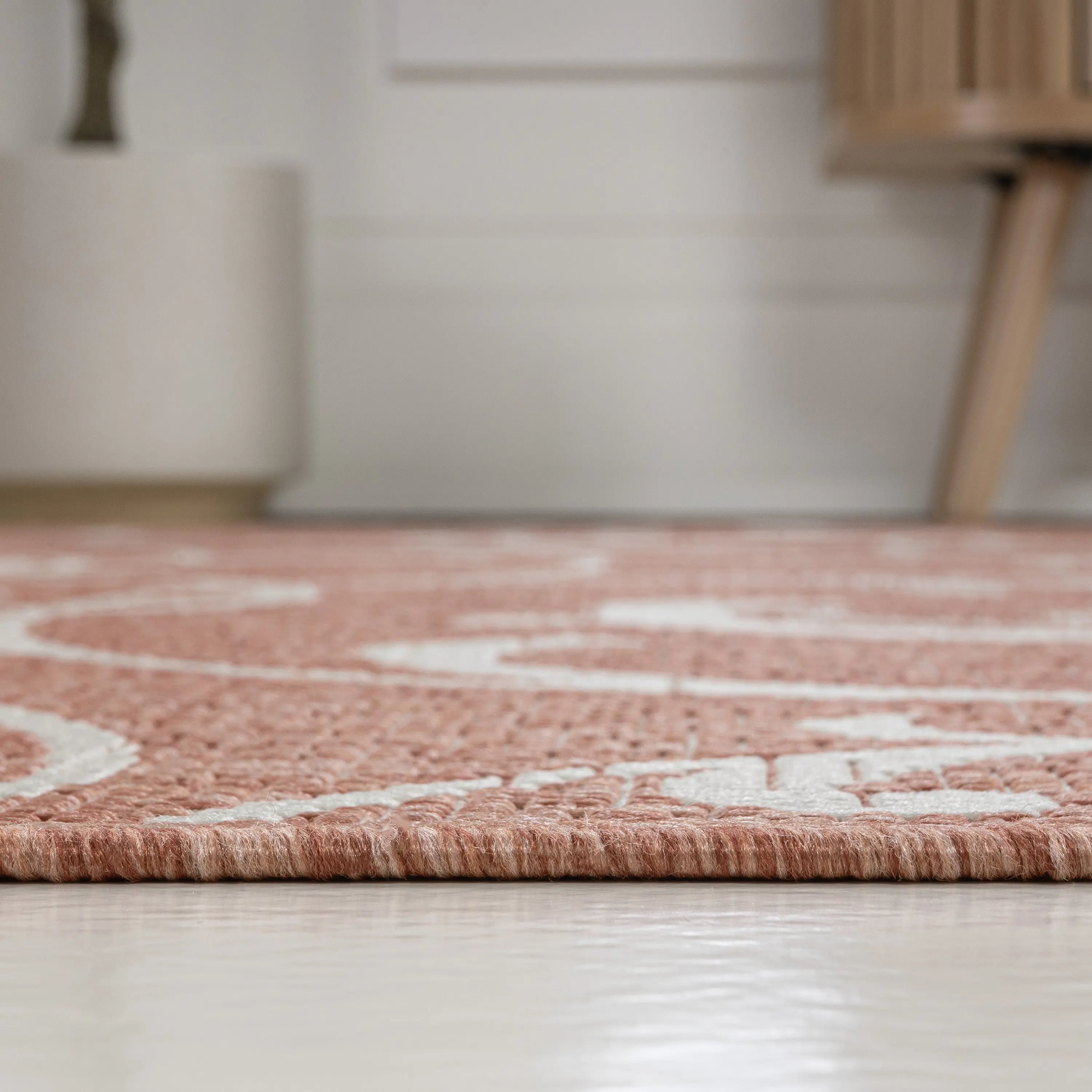 8' Salmon And Cream Floral Indoor Outdoor Runner Rug Homeroots Outdoor