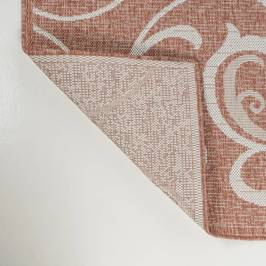 8' Salmon And Cream Floral Indoor Outdoor Runner Rug Homeroots Outdoor