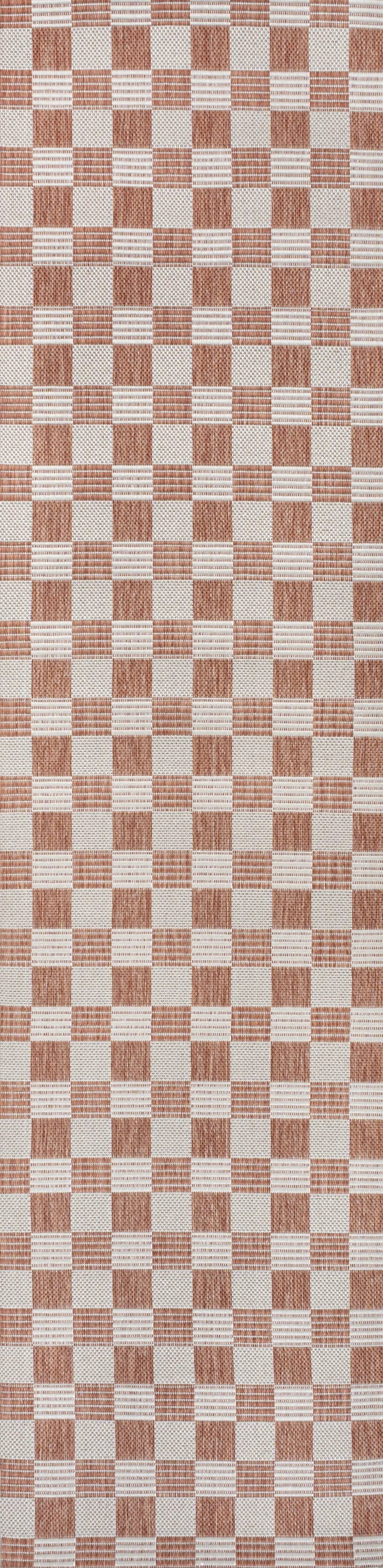 8' Salmon And Cream Geometric Indoor Outdoor Runner Rug Homeroots Outdoor