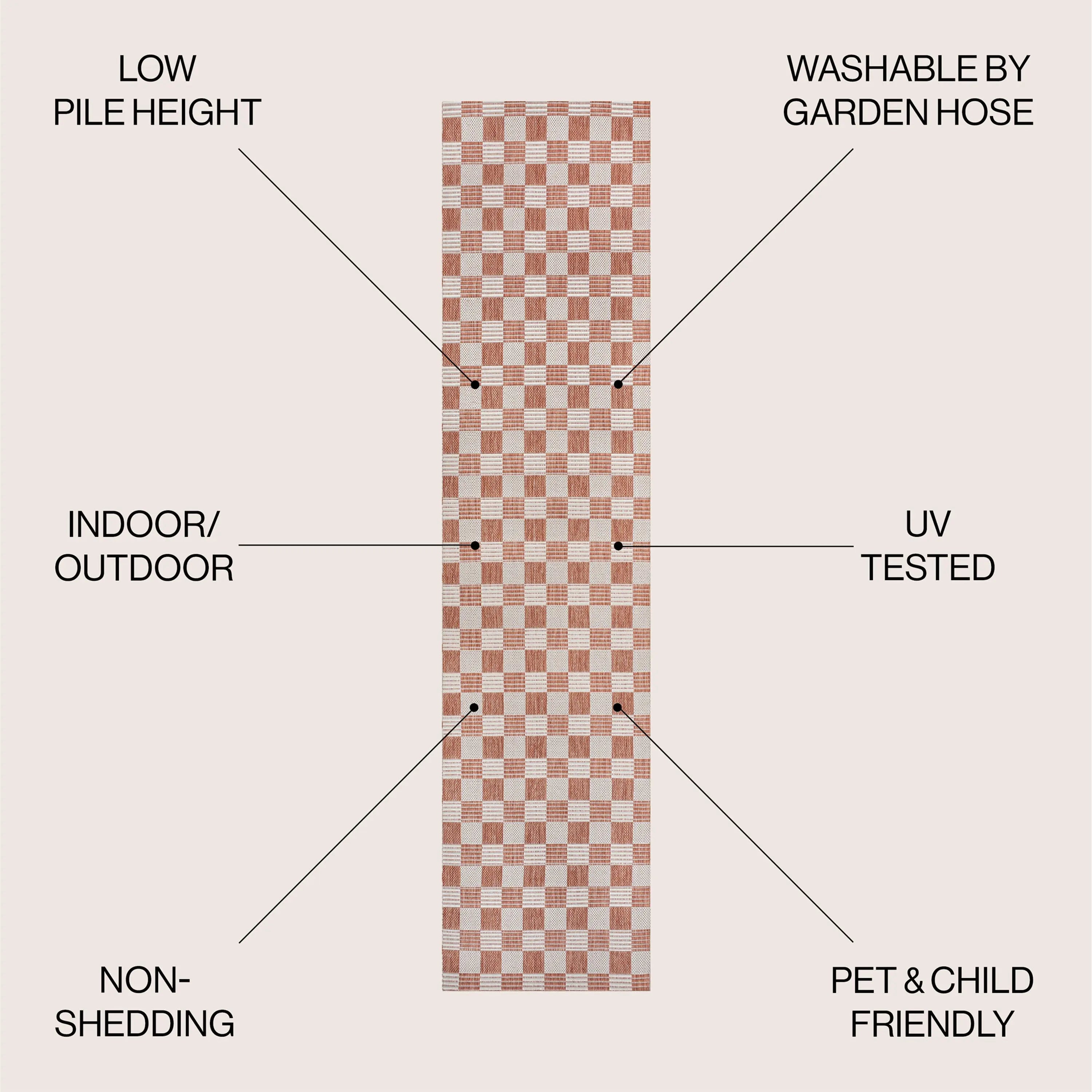 8' Salmon And Cream Geometric Indoor Outdoor Runner Rug Homeroots Outdoor