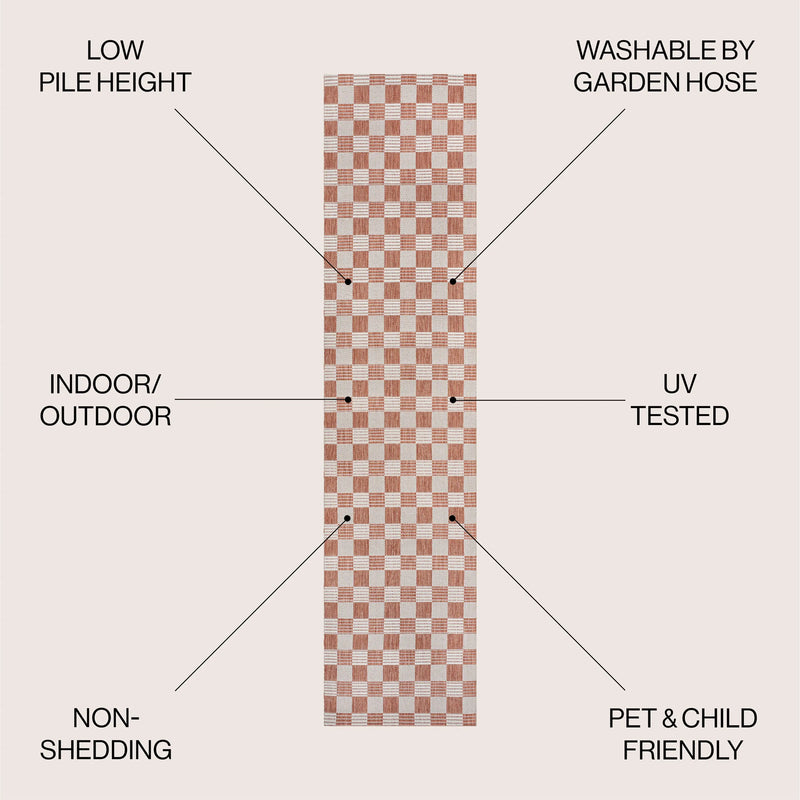 8' Salmon And Cream Geometric Indoor Outdoor Runner Rug Homeroots Outdoor