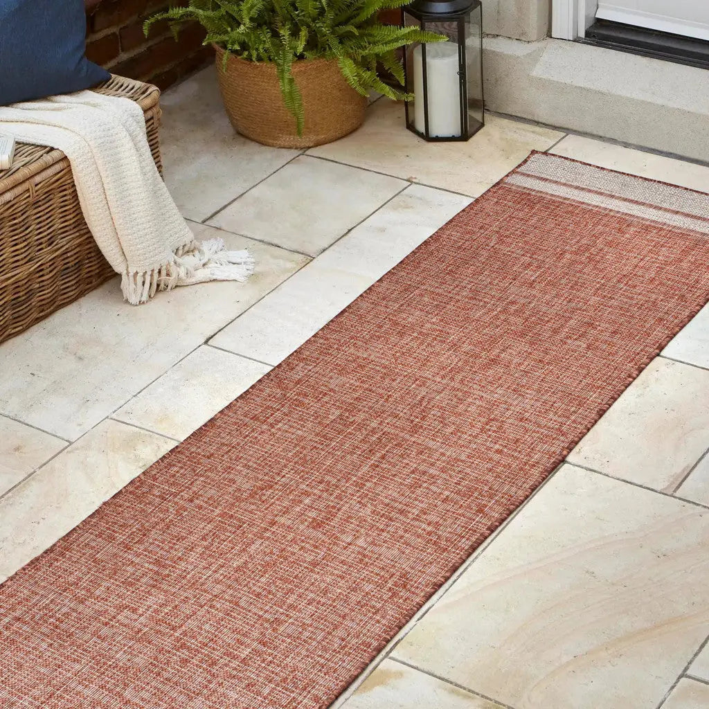 8' Salmon And Cream Indoor Outdoor Runner Rug Homeroots Outdoor