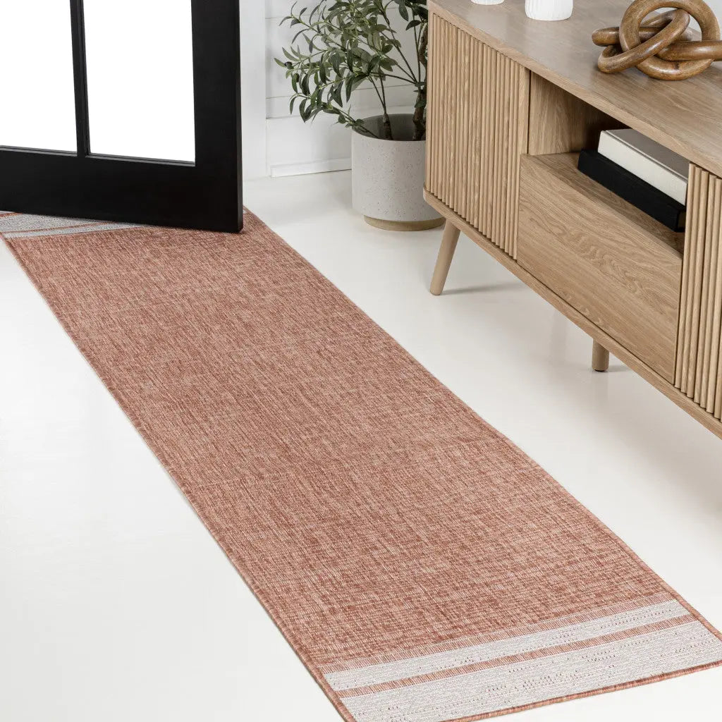 8' Salmon And Cream Indoor Outdoor Runner Rug Homeroots Outdoor