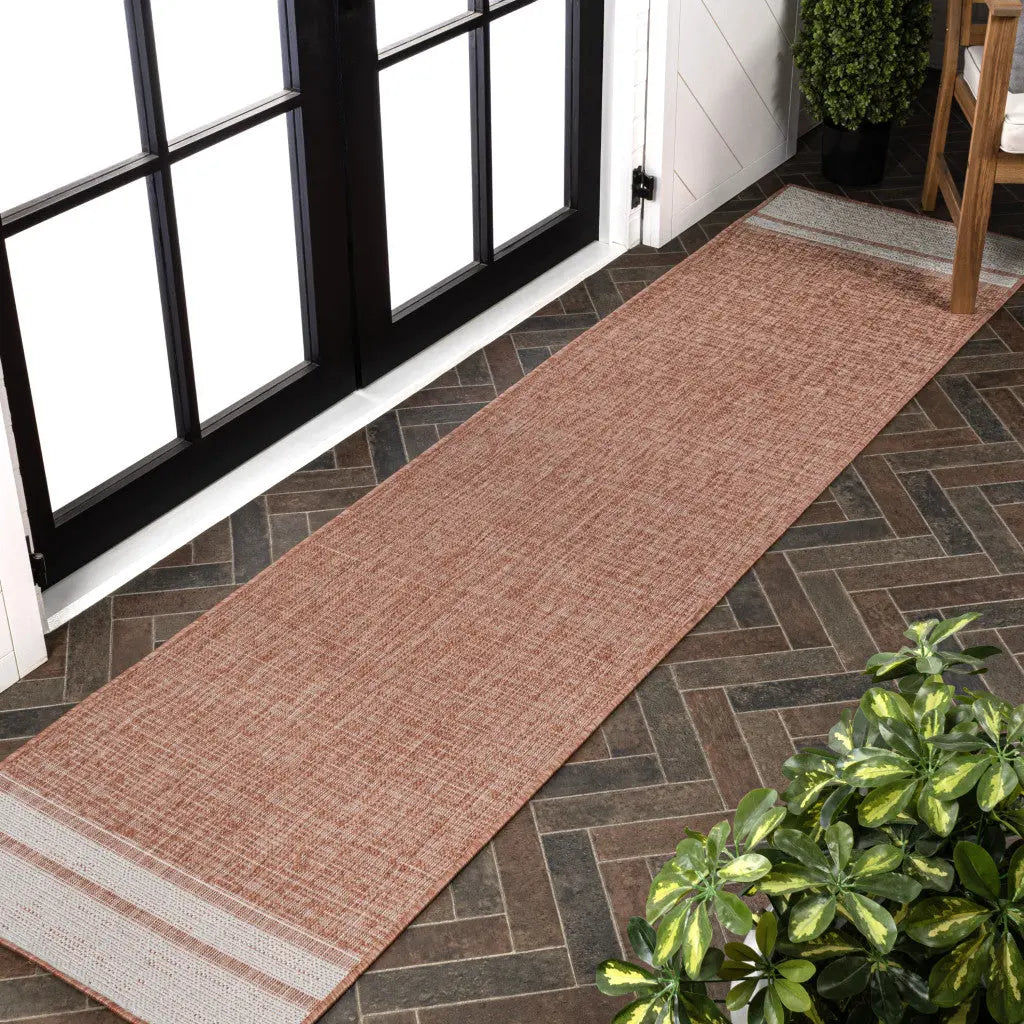 8' Salmon And Cream Indoor Outdoor Runner Rug Homeroots Outdoor