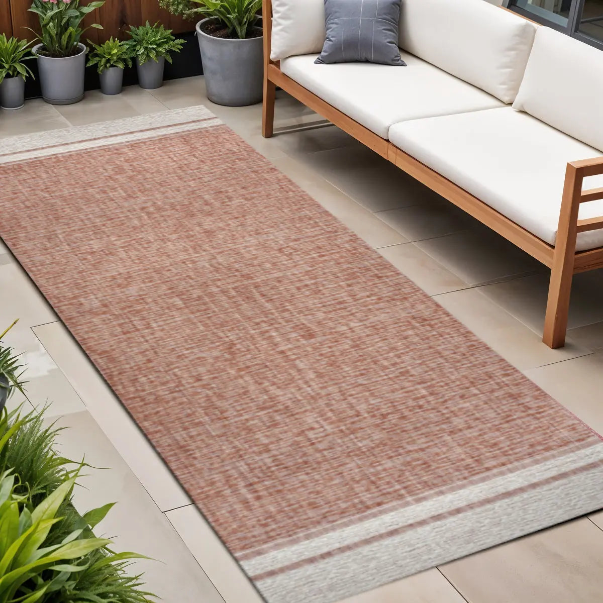 8' Salmon And Cream Indoor Outdoor Runner Rug Homeroots Outdoor