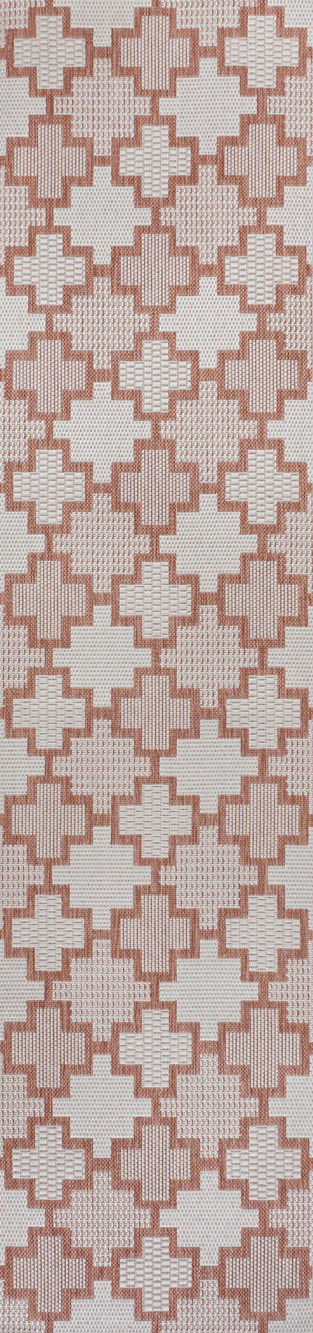 8' Salmon And Cream Trellis Indoor Outdoor Runner Rug Homeroots Outdoor