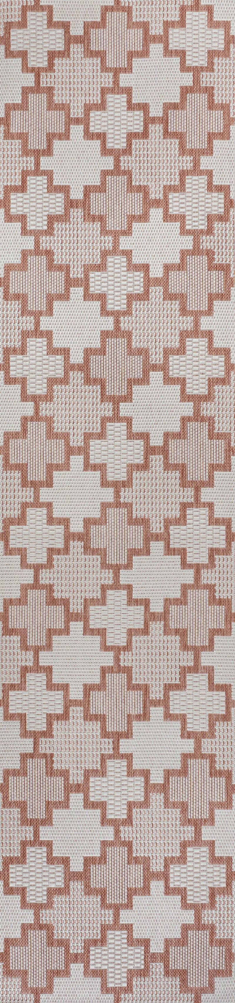 8' Salmon And Cream Trellis Indoor Outdoor Runner Rug Homeroots Outdoor