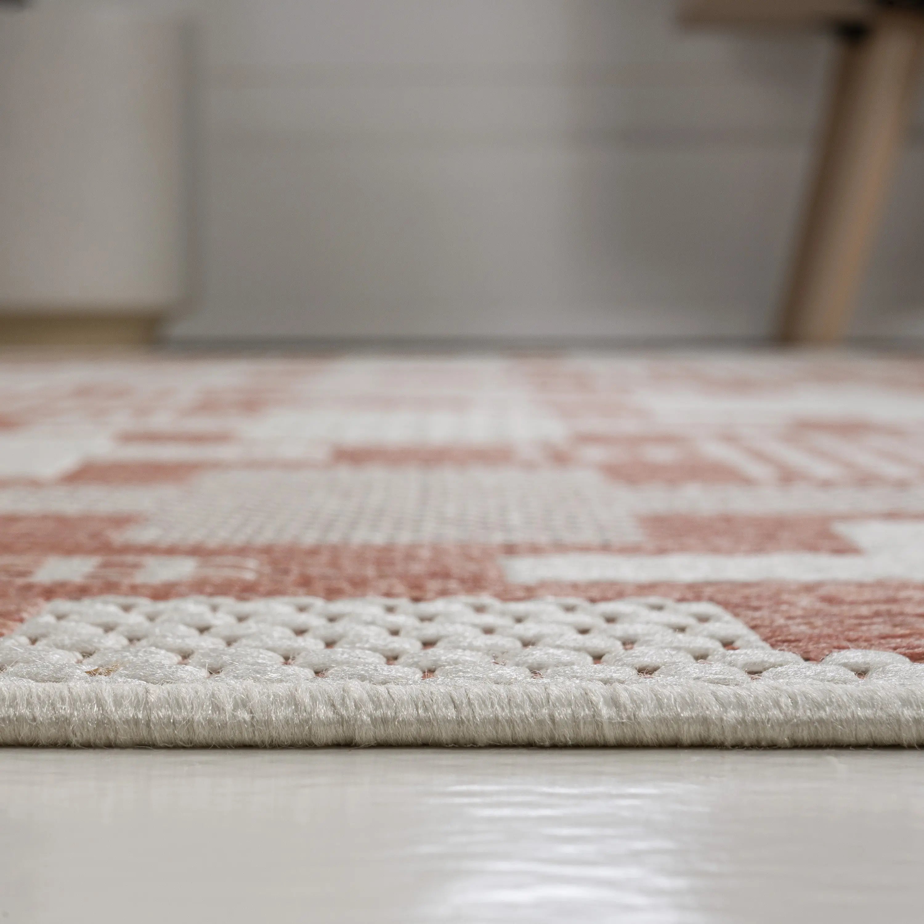 8' Salmon And Cream Trellis Indoor Outdoor Runner Rug Homeroots Outdoor