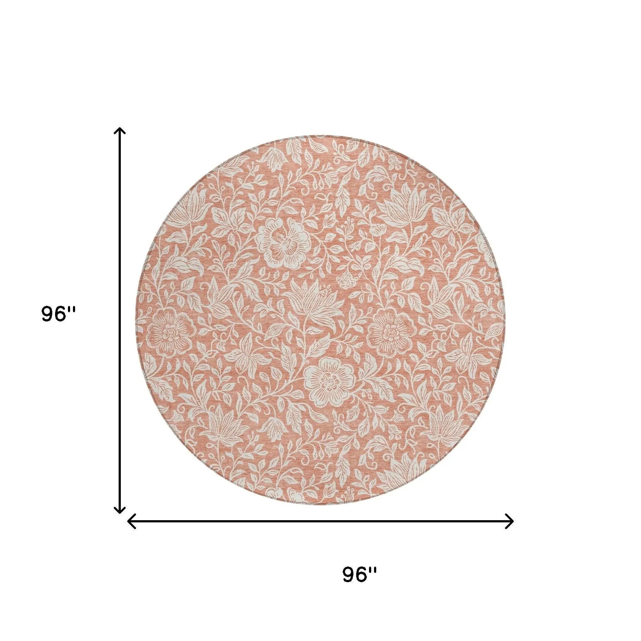 8' Salmon And Ivory Round Floral Washable Indoor Outdoor Area Rug Homeroots Outdoor