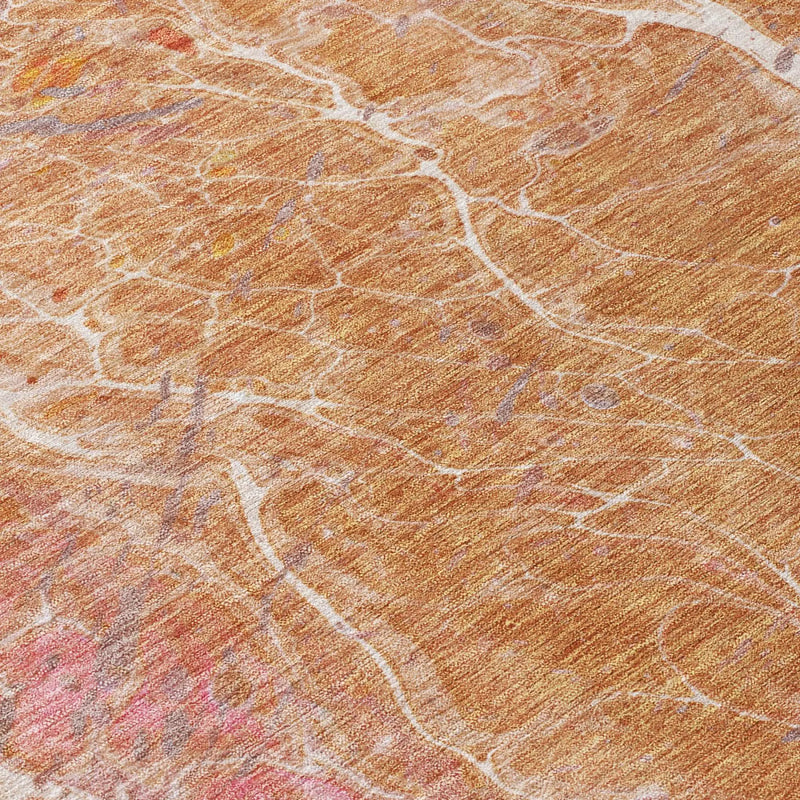 8' Salmon And Orange Round Abstract Washable Indoor Outdoor Area Rug Homeroots Outdoor