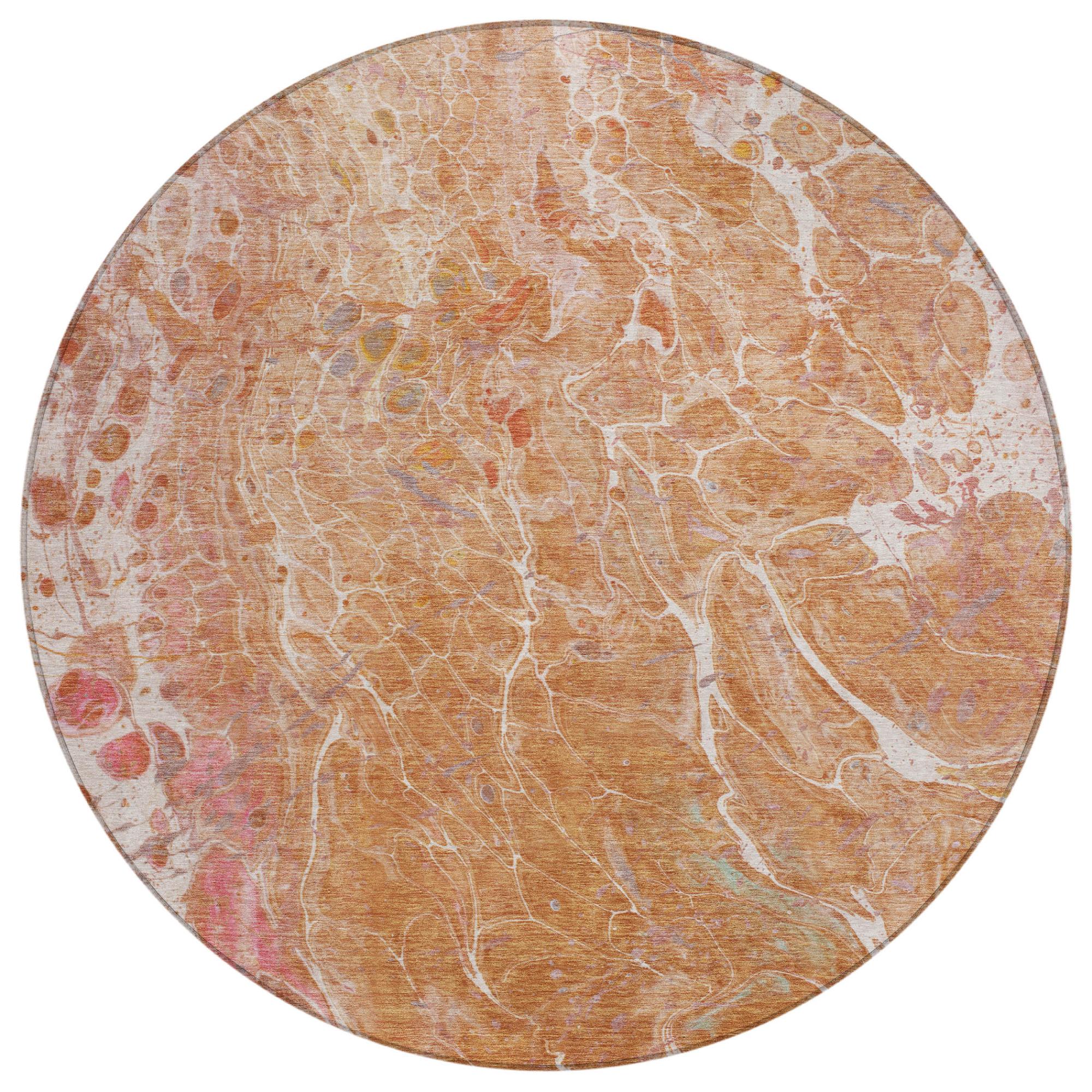 8' Salmon And Orange Round Abstract Washable Indoor Outdoor Area Rug Homeroots Outdoor