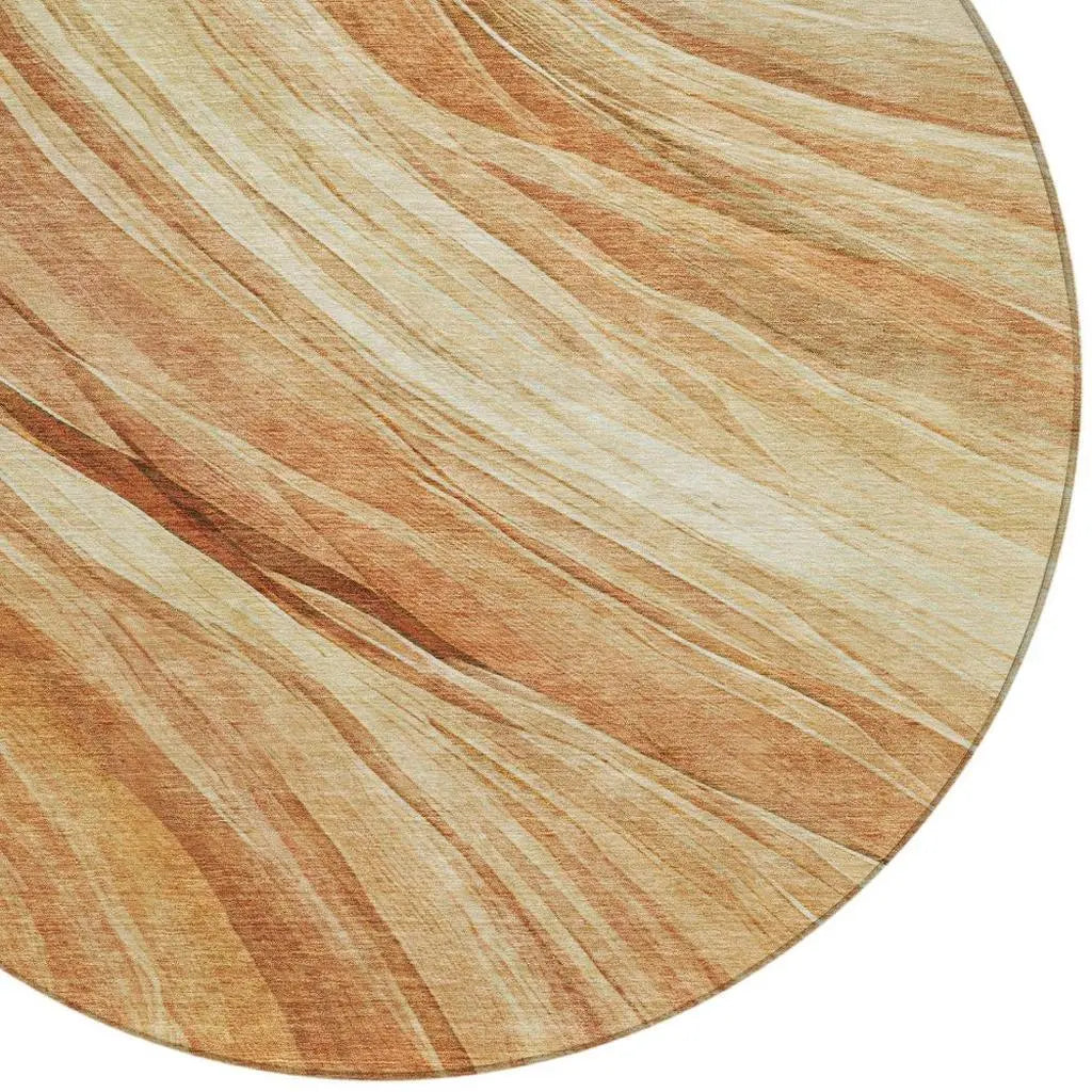 8' Salmon And Orange Round Abstract Washable Indoor Outdoor Area Rug Homeroots Outdoor