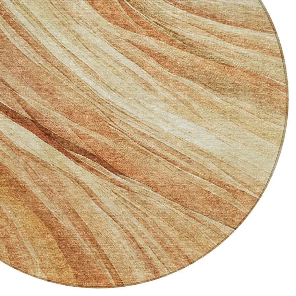 8' Salmon And Orange Round Abstract Washable Indoor Outdoor Area Rug Homeroots Outdoor