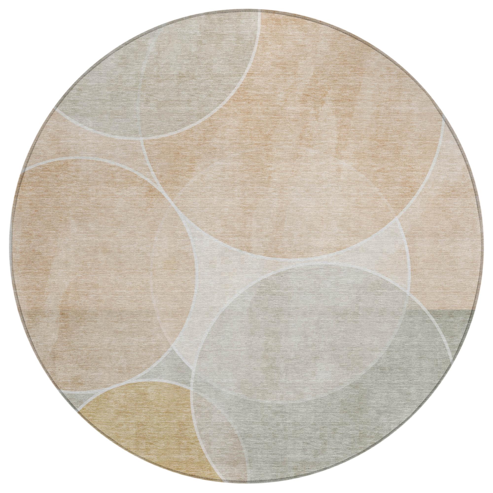 8' Salmon And Orange Round Geometric Washable Indoor Outdoor Area Rug Homeroots Outdoor