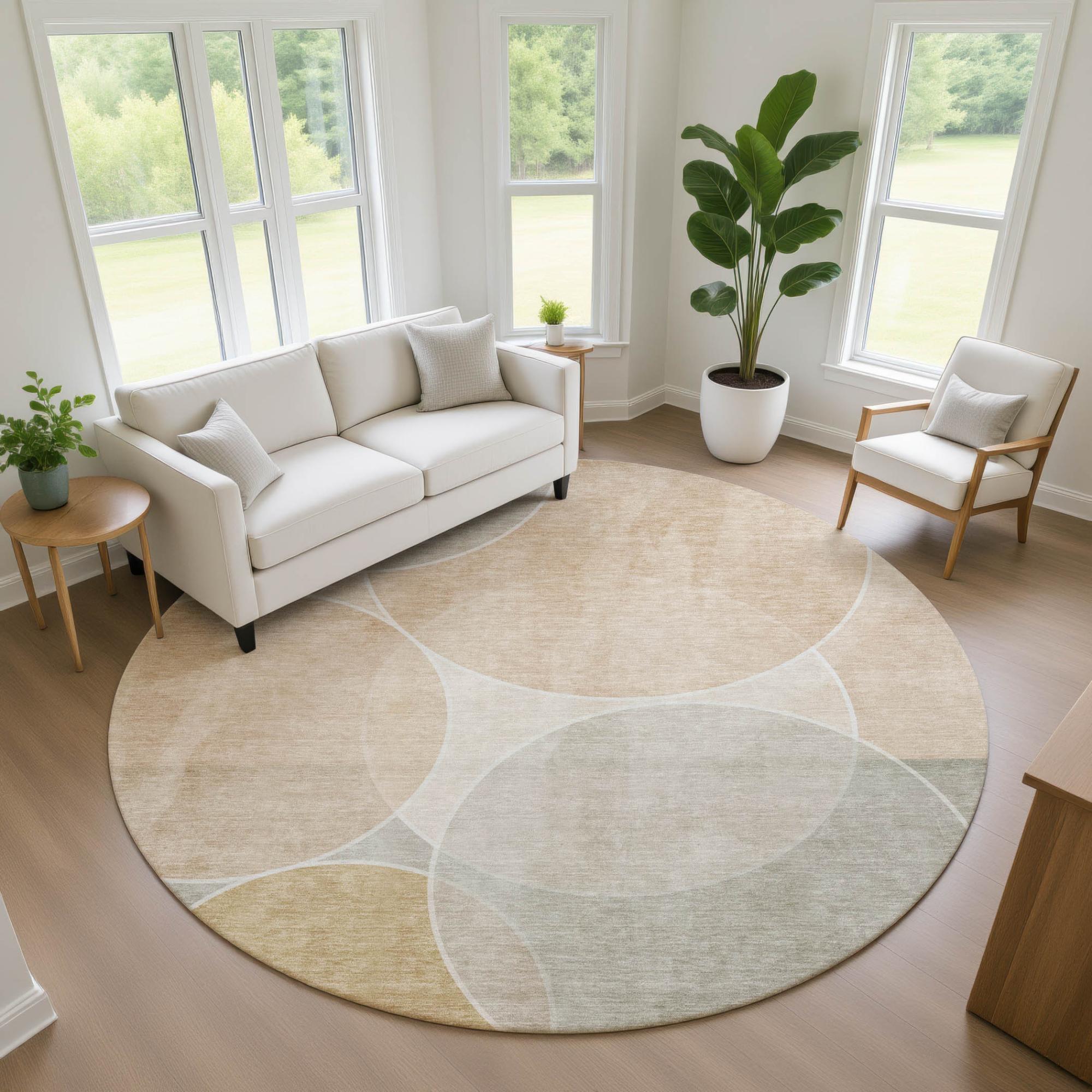 8' Salmon And Orange Round Geometric Washable Indoor Outdoor Area Rug Homeroots Outdoor