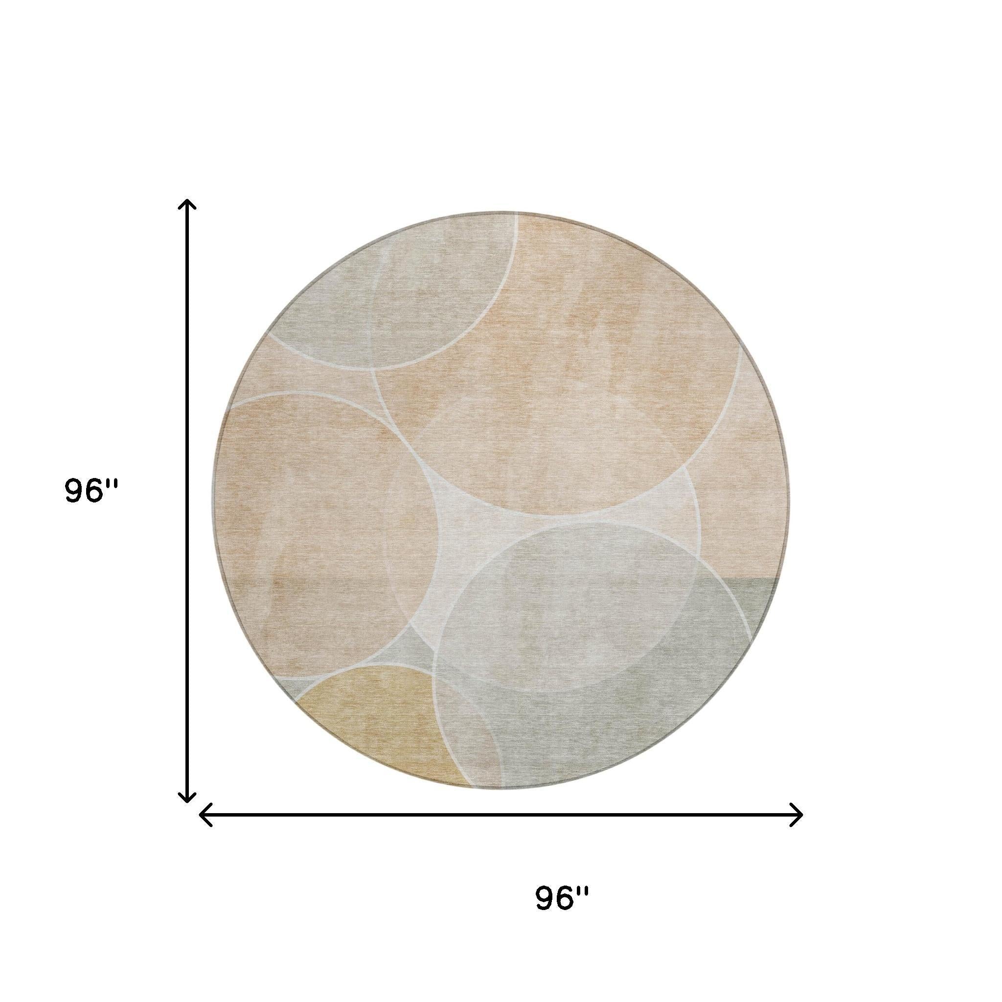 8' Salmon And Orange Round Geometric Washable Indoor Outdoor Area Rug Homeroots Outdoor