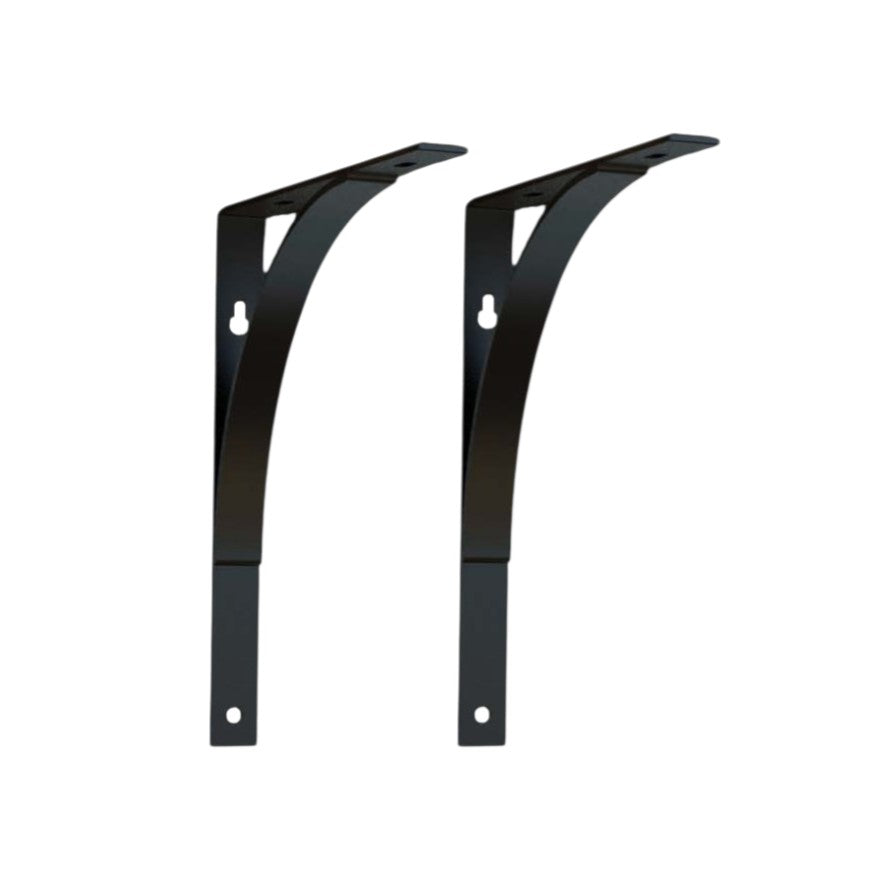 8" Set Of Two Black Curved Metal Wall Mounted Shelf Brackets - GreatEagleInc