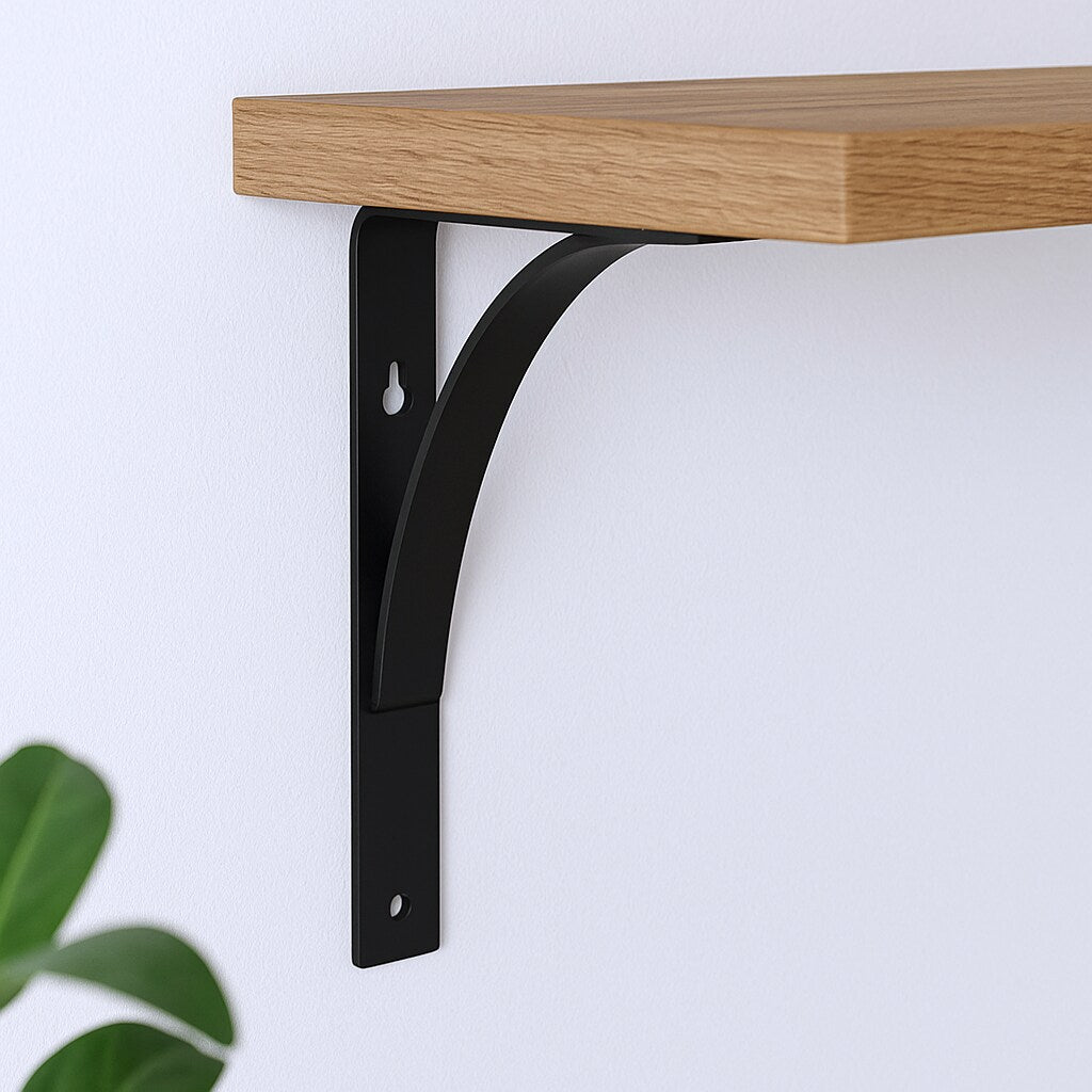 8" Set Of Two Black Curved Metal Wall Mounted Shelf Brackets - GreatEagleInc