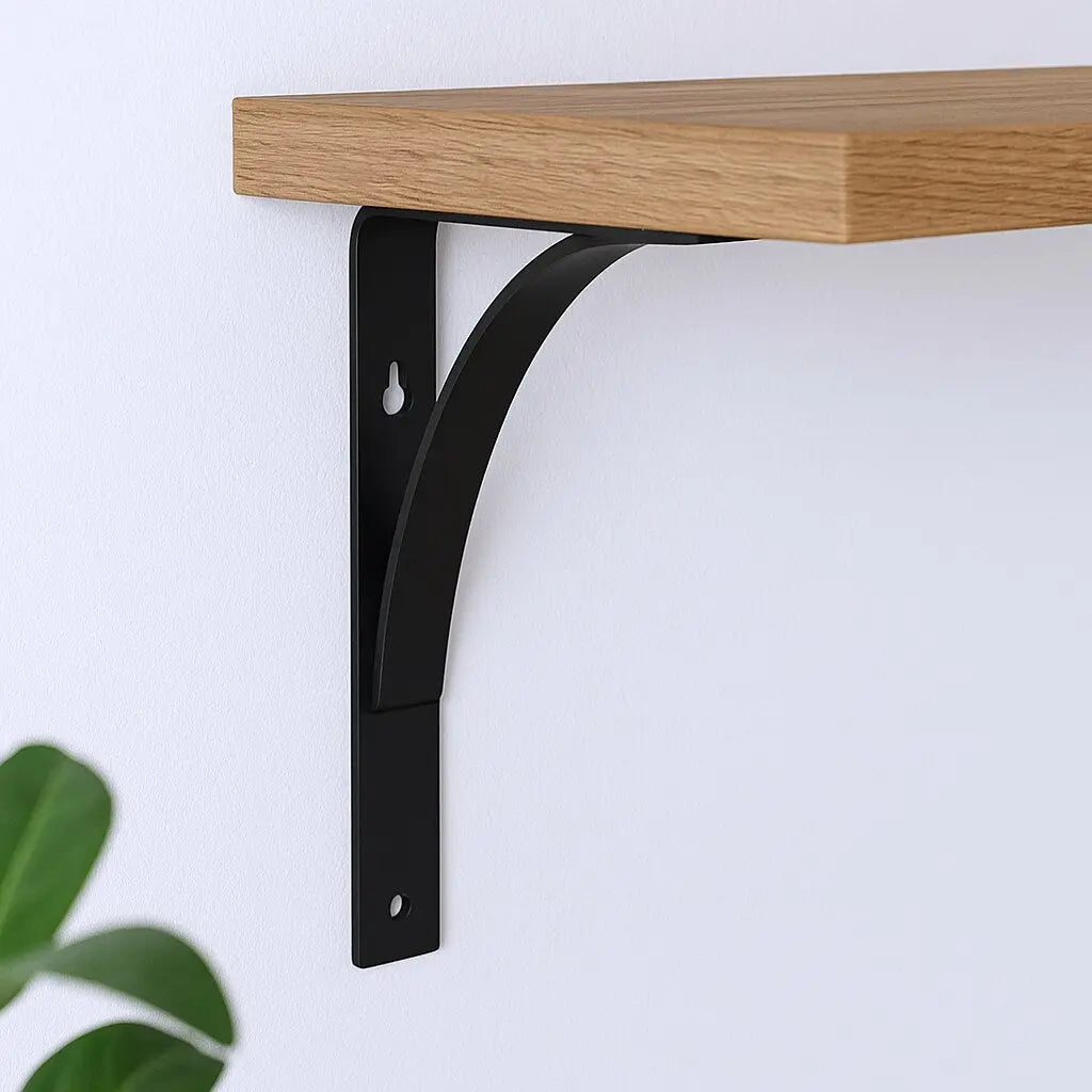 8" Set Of Two Black Curved Metal Wall Mounted Shelf Brackets - GreatEagleInc
