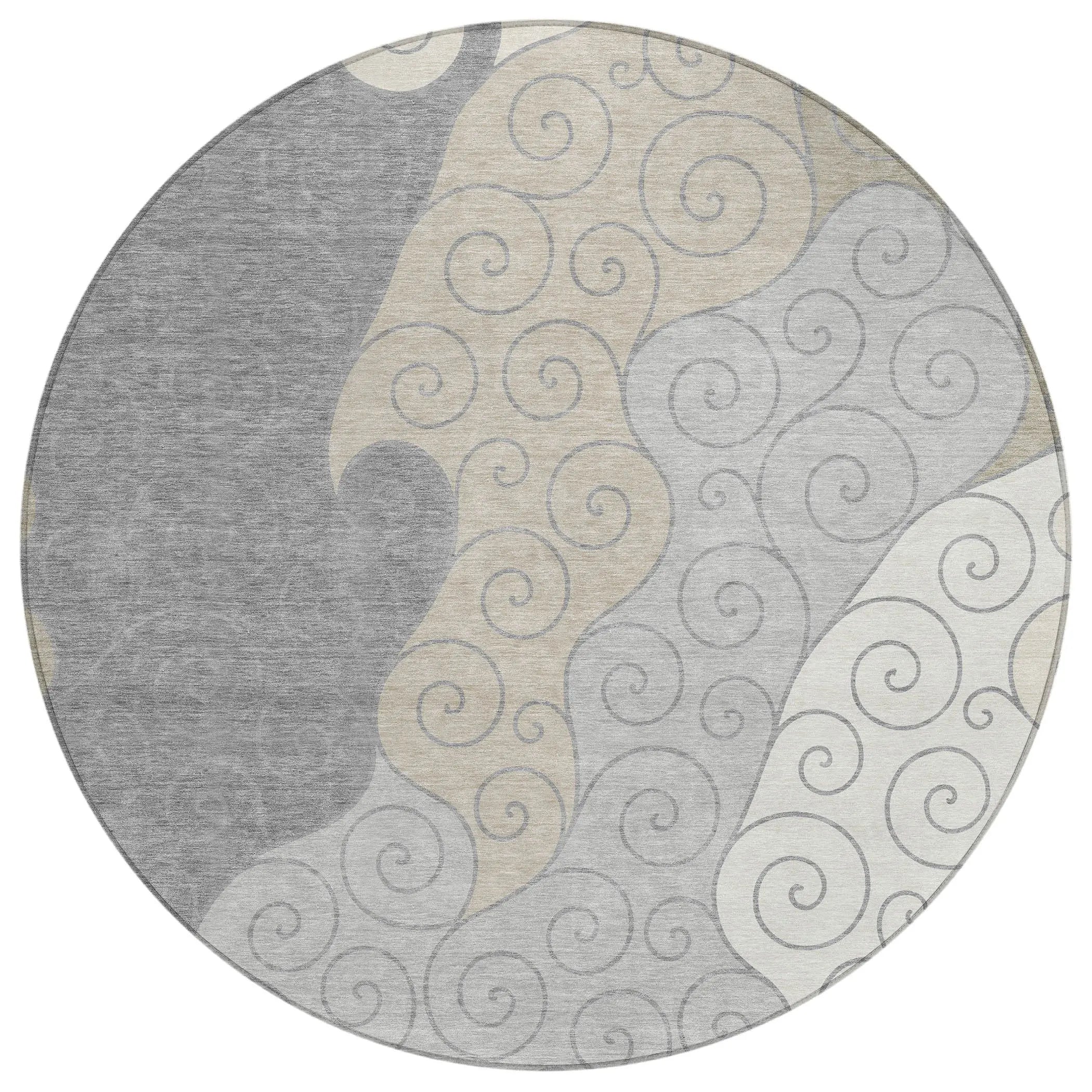 8' Silver And Beige Round Abstract Washable Indoor Outdoor Area Rug Homeroots Outdoor