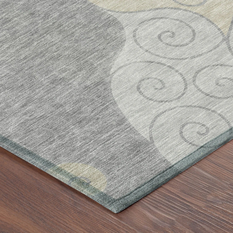 8' Silver And Beige Round Abstract Washable Indoor Outdoor Area Rug Homeroots Outdoor