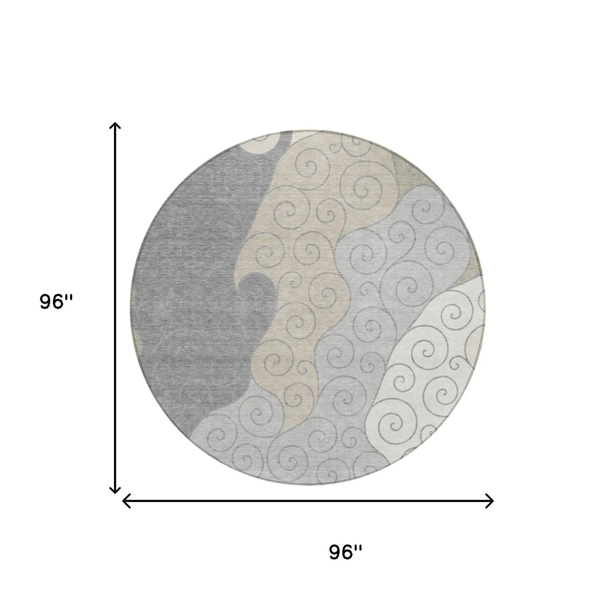 8' Silver And Beige Round Abstract Washable Indoor Outdoor Area Rug Homeroots Outdoor
