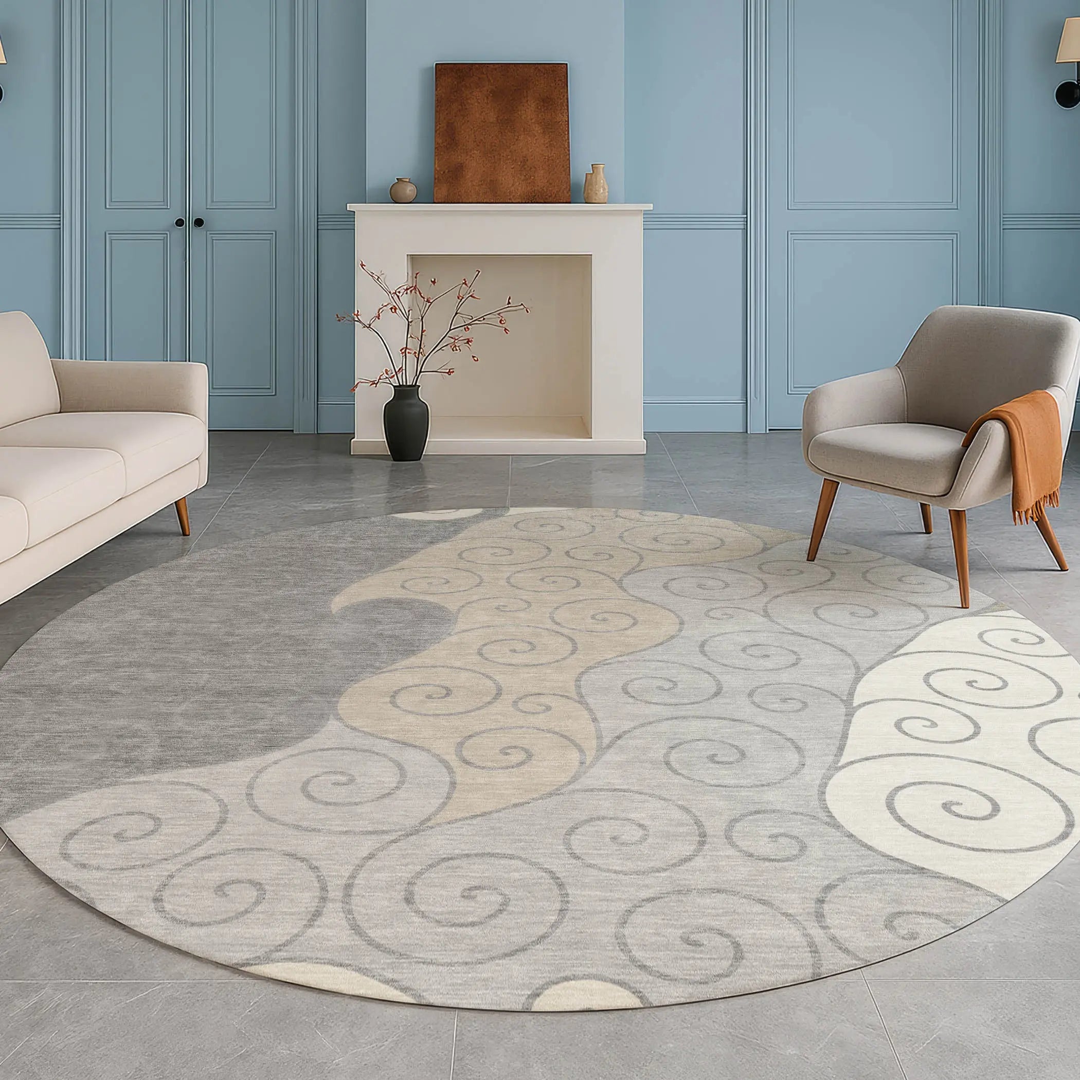 8' Silver And Beige Round Abstract Washable Indoor Outdoor Area Rug Homeroots Outdoor