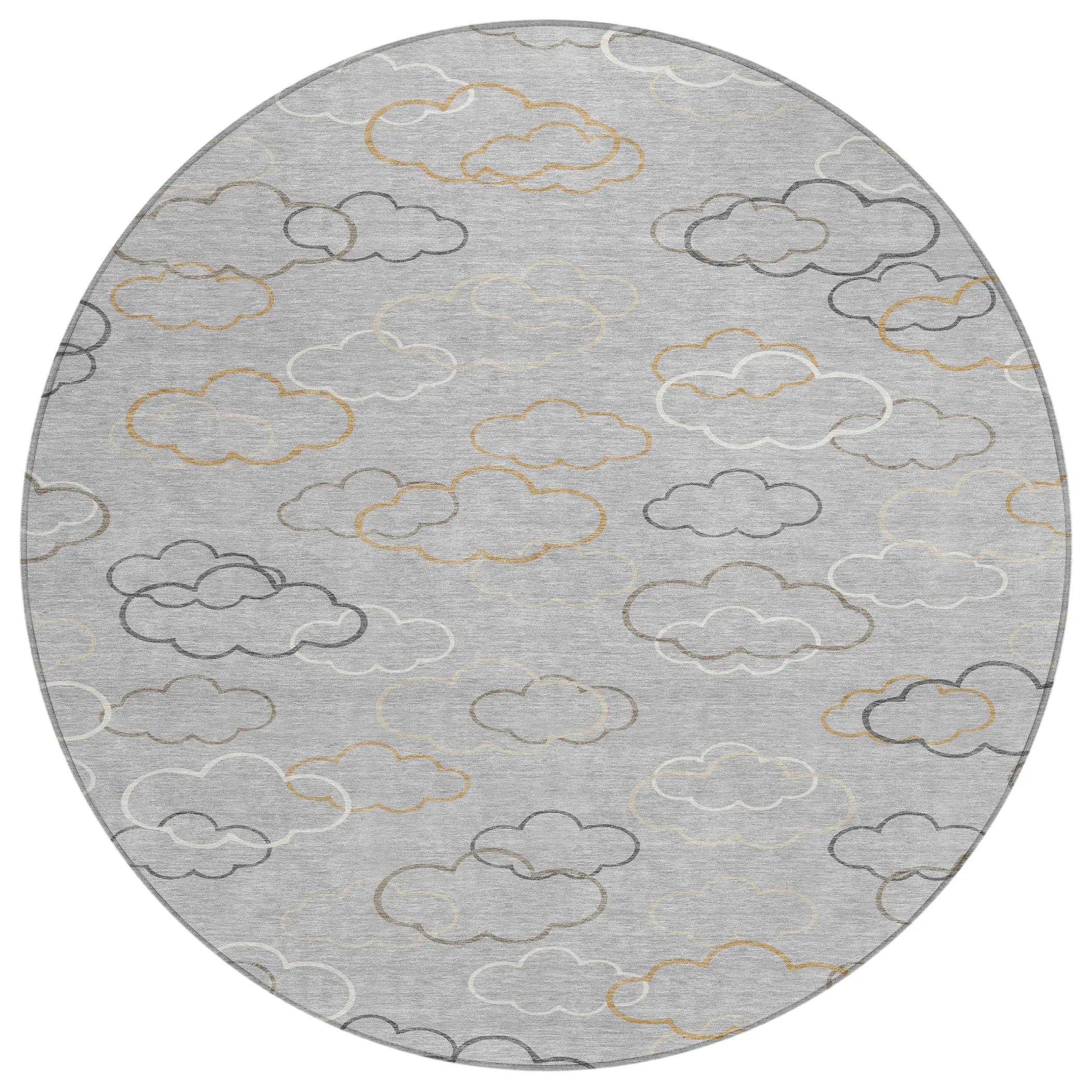 8' Silver And Beige Round Abstract Washable Indoor Outdoor Area Rug Homeroots Outdoor