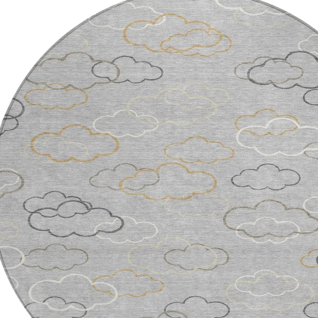 8' Silver And Beige Round Abstract Washable Indoor Outdoor Area Rug Homeroots Outdoor