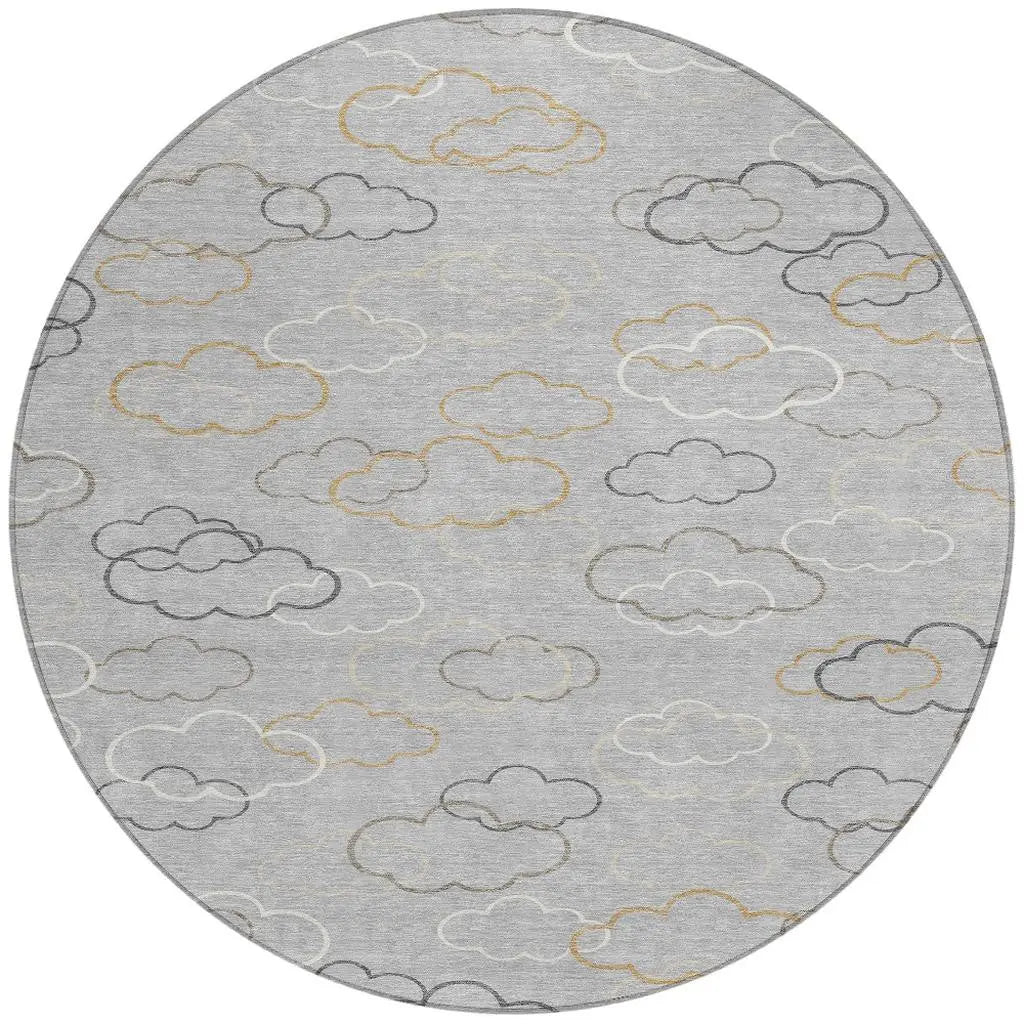 8' Silver And Beige Round Abstract Washable Indoor Outdoor Area Rug Homeroots Outdoor