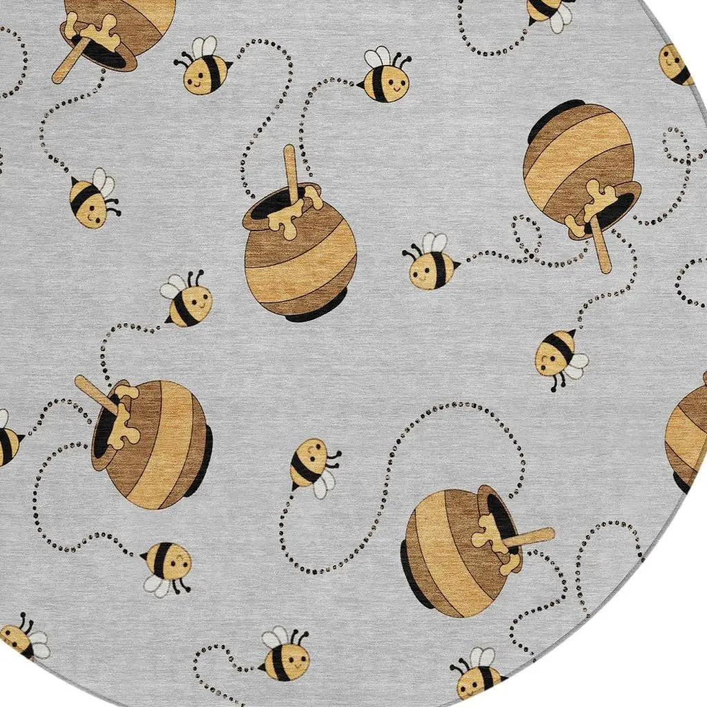 8' Silver And Beige Round Geometric Washable Indoor Outdoor Area Rug Homeroots Outdoor