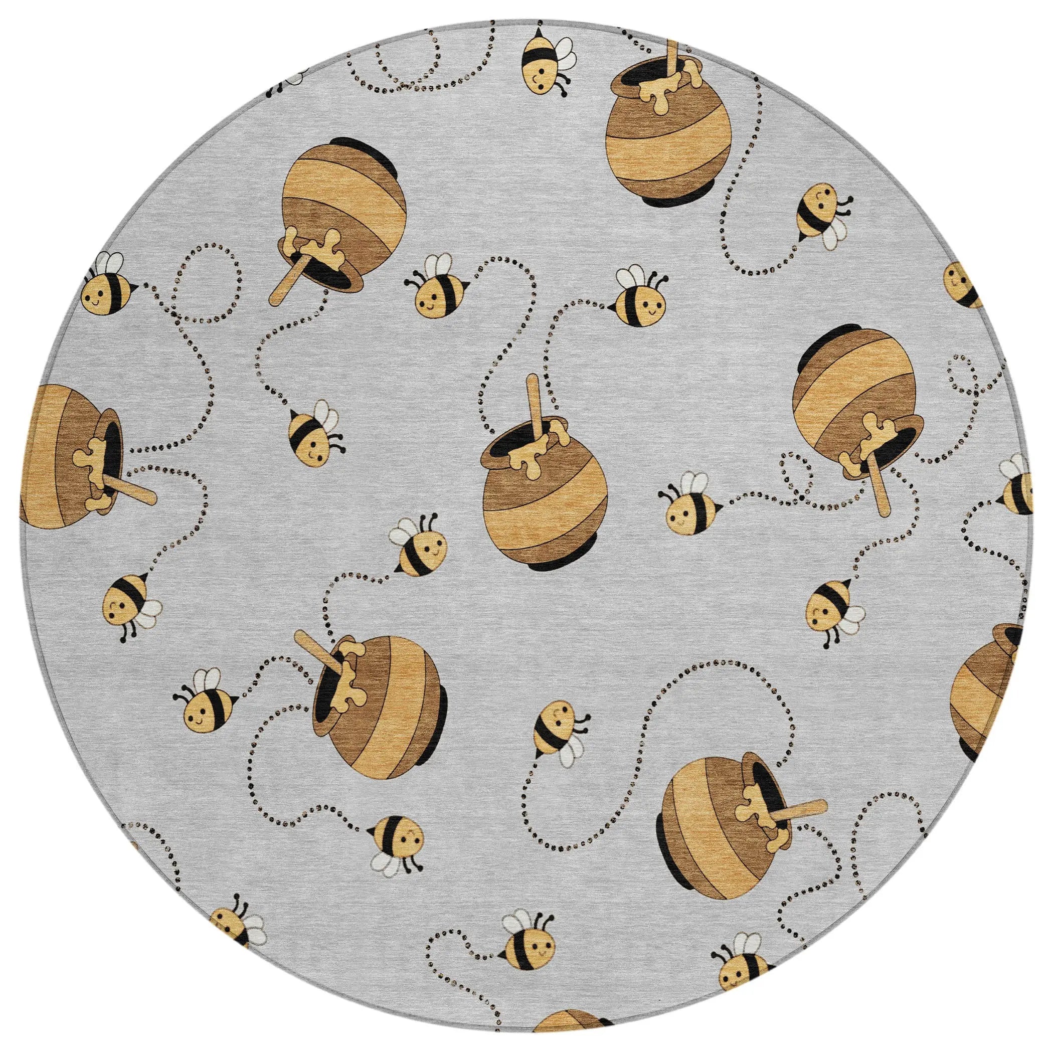 8' Silver And Beige Round Geometric Washable Indoor Outdoor Area Rug Homeroots Outdoor
