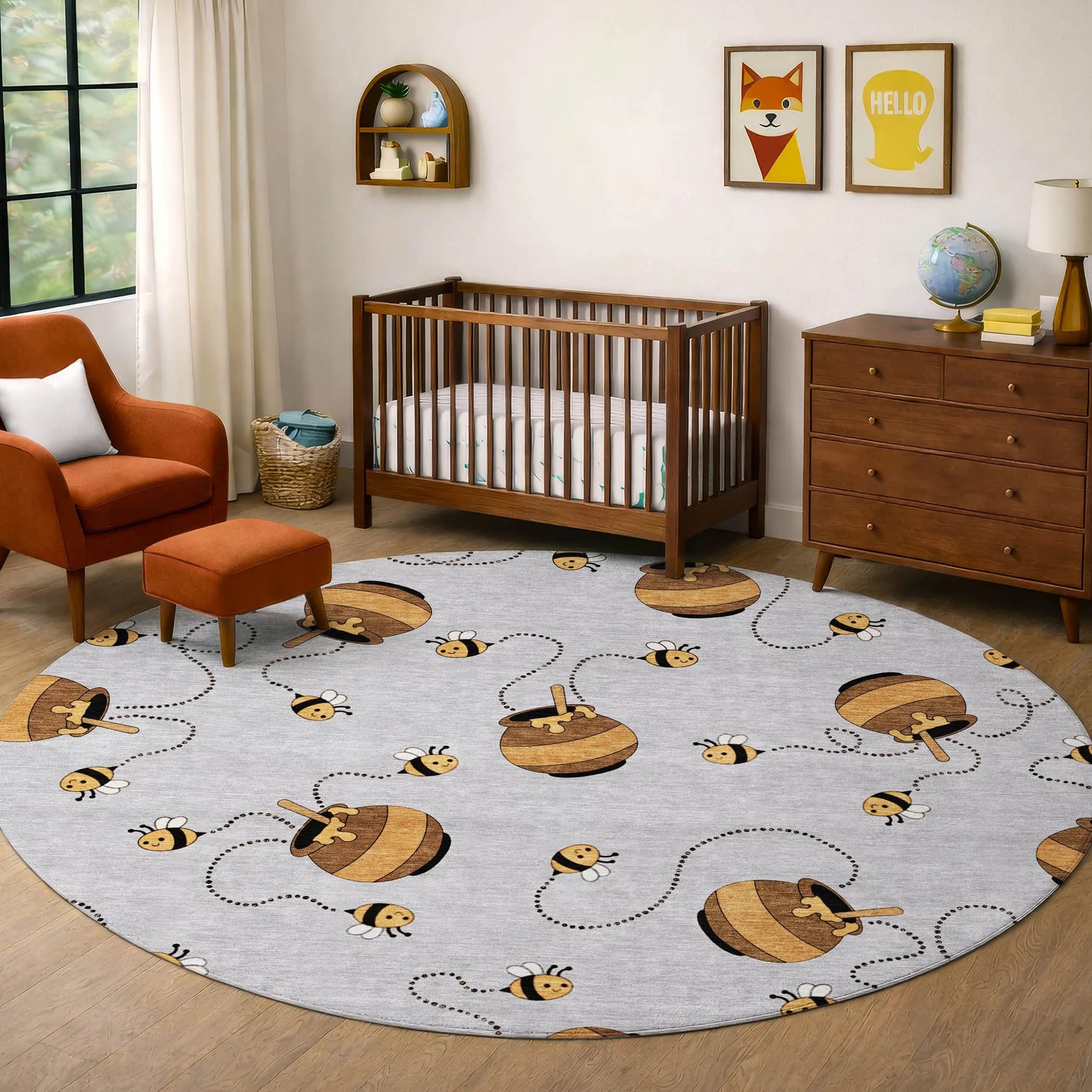 8' Silver And Beige Round Geometric Washable Indoor Outdoor Area Rug Homeroots Outdoor