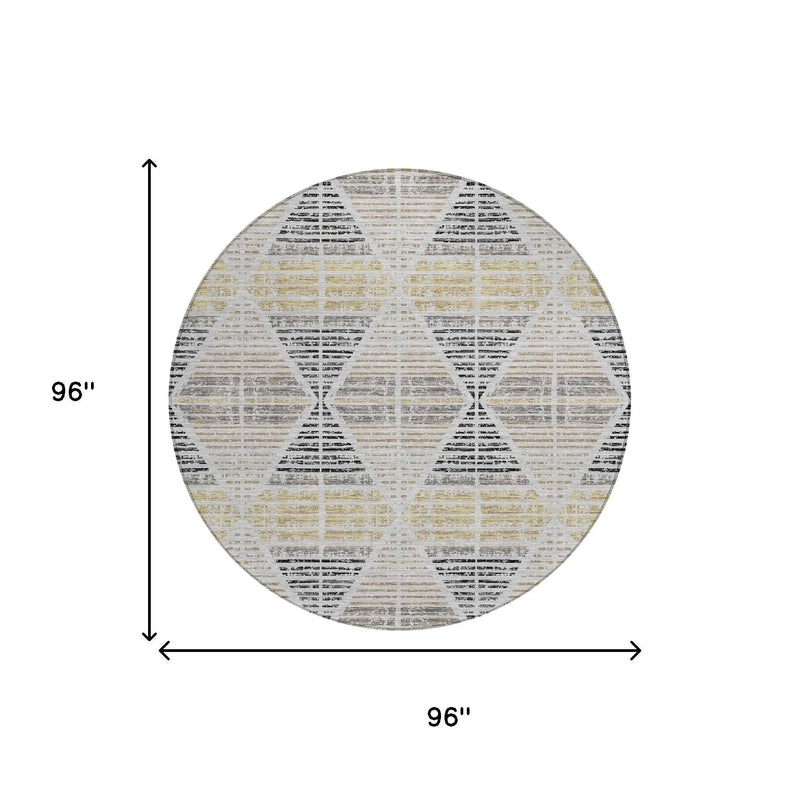 8' Silver And Beige Round Geometric Washable Indoor Outdoor Area Rug Homeroots Outdoor