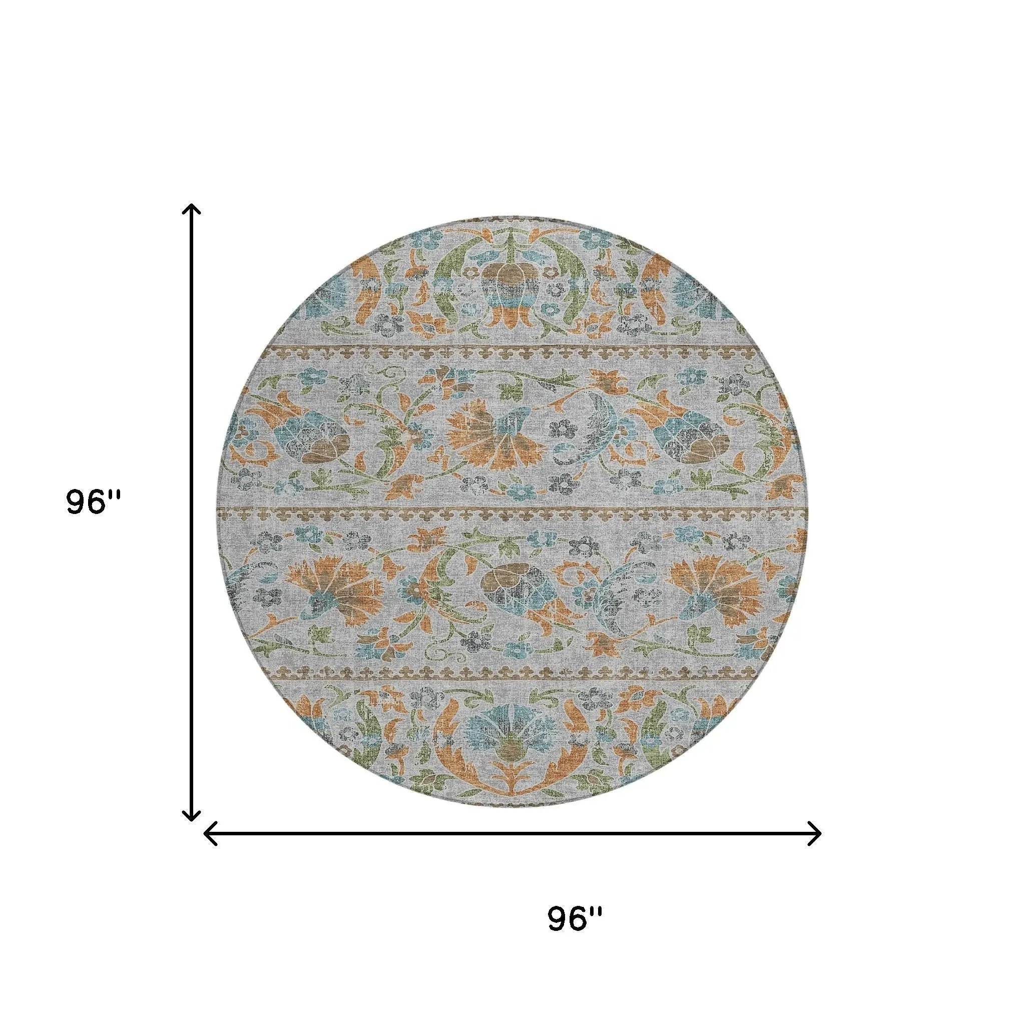 8' Silver And Brown Round Floral Washable Indoor Outdoor Area Rug Homeroots Outdoor