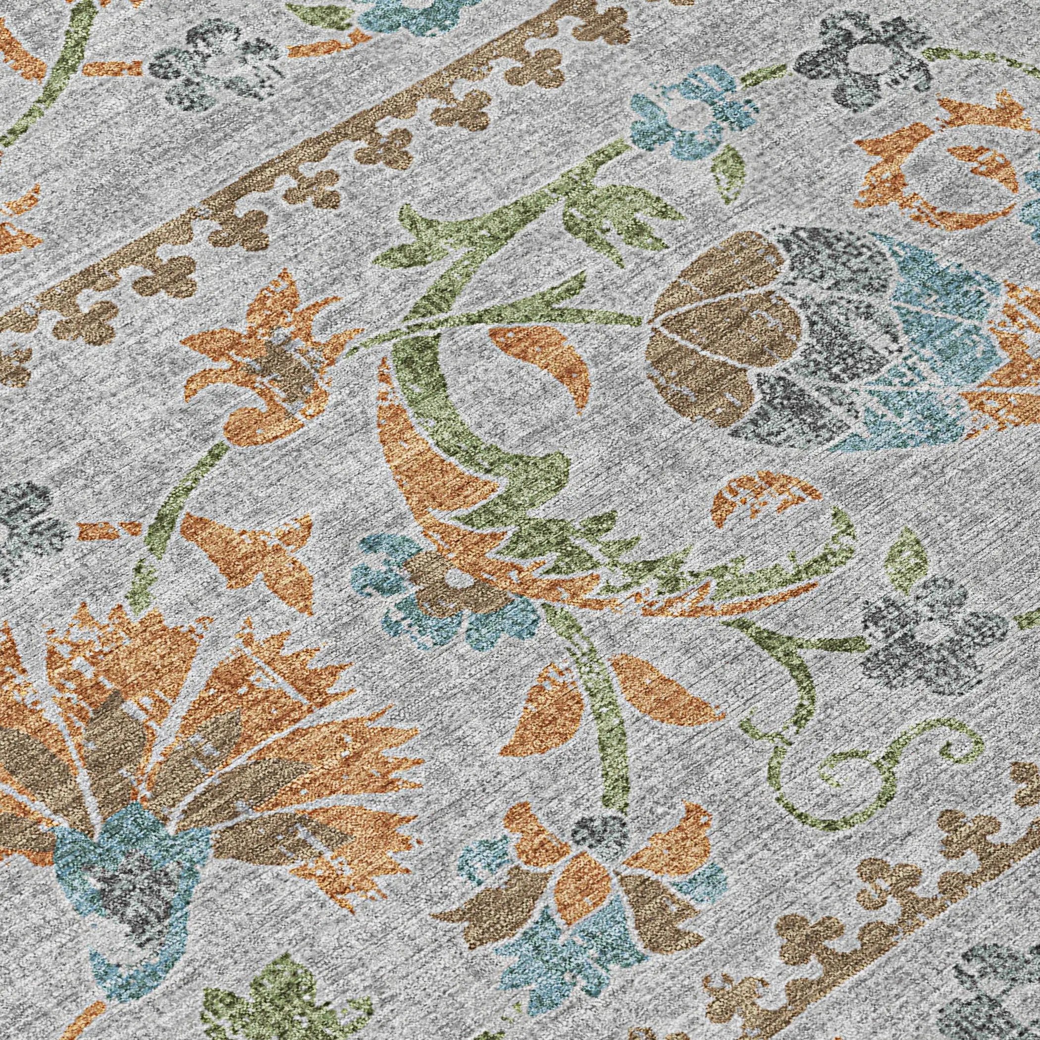 8' Silver And Brown Round Floral Washable Indoor Outdoor Area Rug Homeroots Outdoor