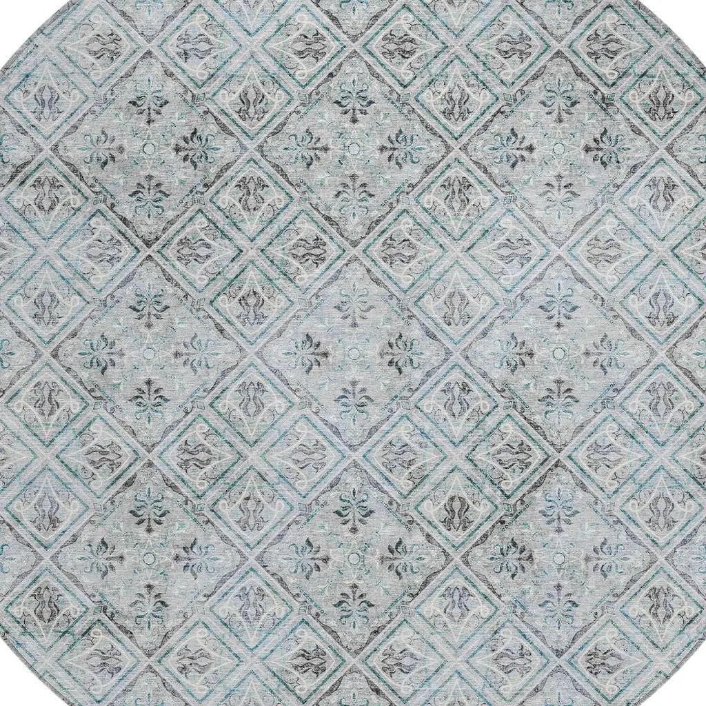 8' Silver And Brown Round Geometric Washable Indoor Outdoor Area Rug Homeroots Outdoor