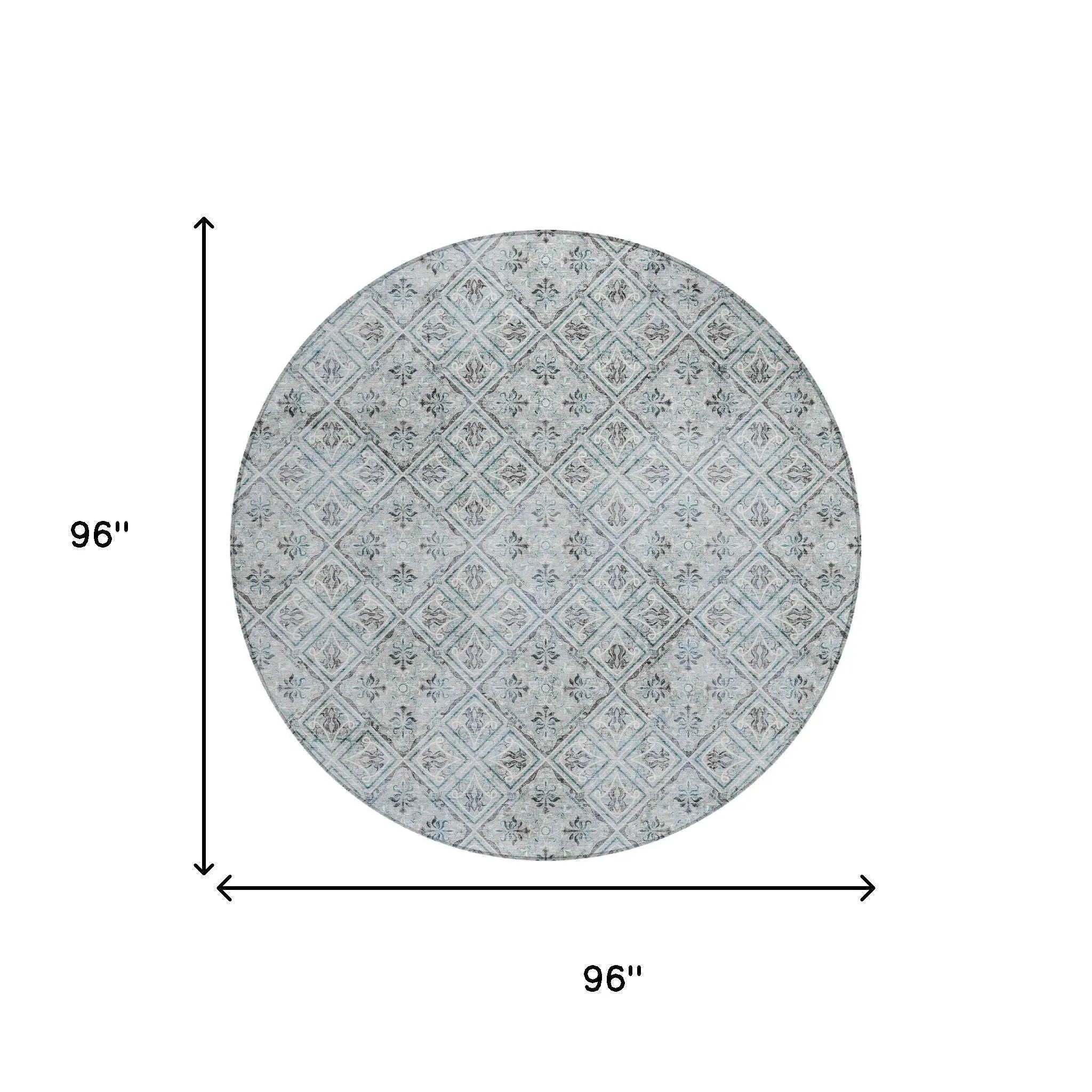 8' Silver And Brown Round Geometric Washable Indoor Outdoor Area Rug Homeroots Outdoor