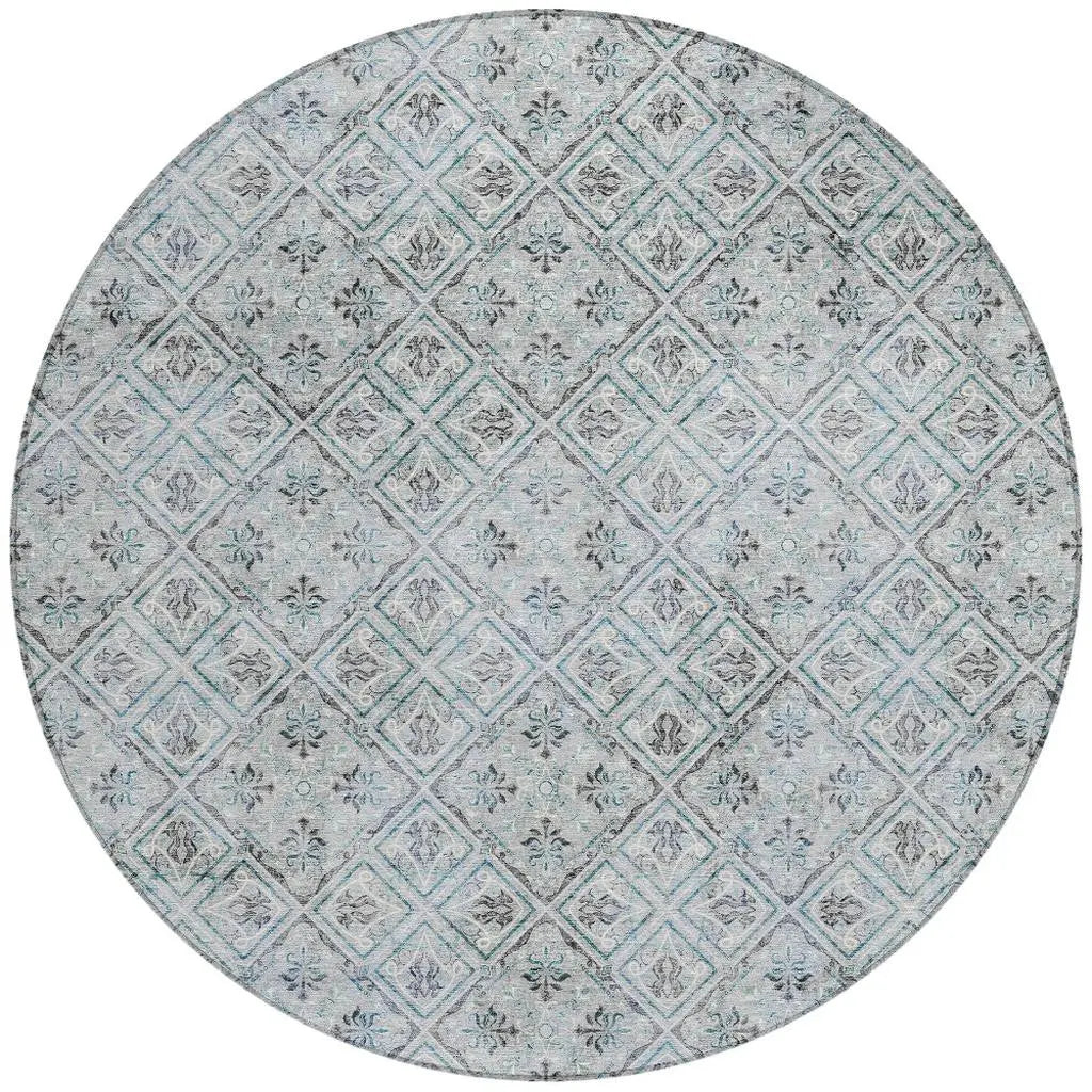 8' Silver And Brown Round Geometric Washable Indoor Outdoor Area Rug Homeroots Outdoor