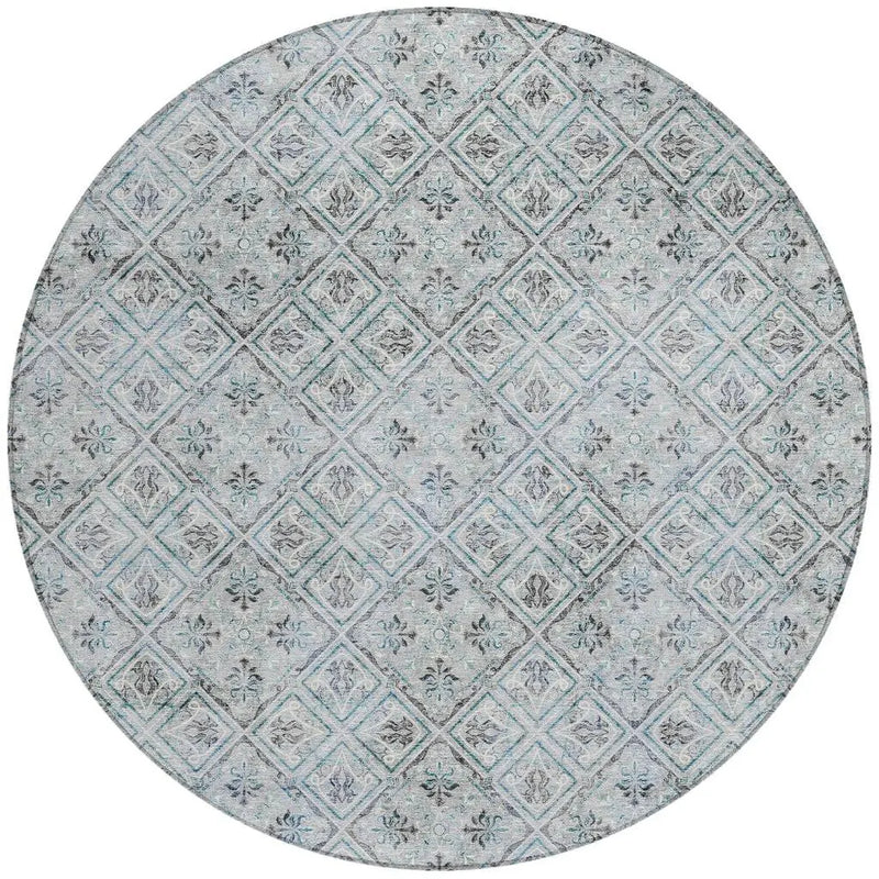 8' Silver And Brown Round Geometric Washable Indoor Outdoor Area Rug Homeroots Outdoor